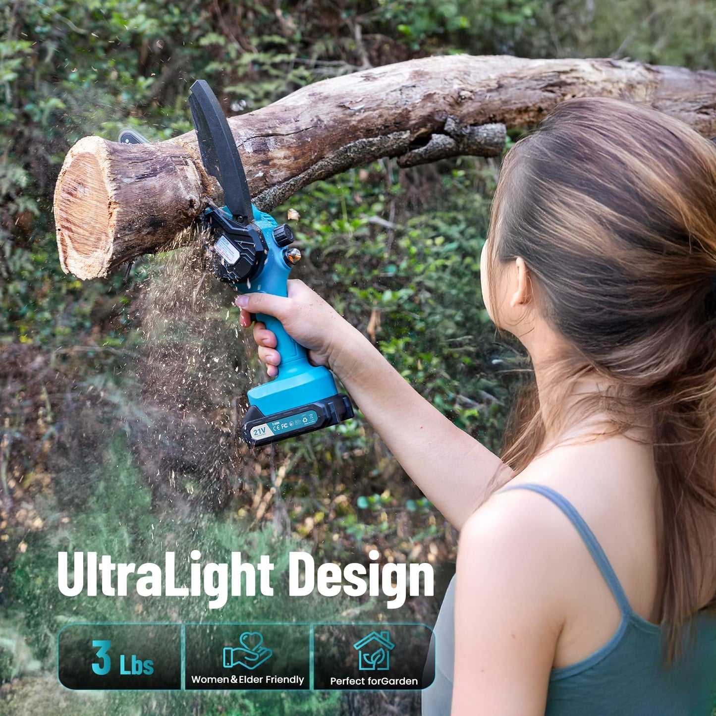 Seesii Mini Chainsaw, 6-inch Mini Chainsaw Cordless, Handheld Electric Power Chain Saw with 2 Batteries, for Tree Trimming Wood Cutting, Best Gifts for Father, Dad, Husband, Men