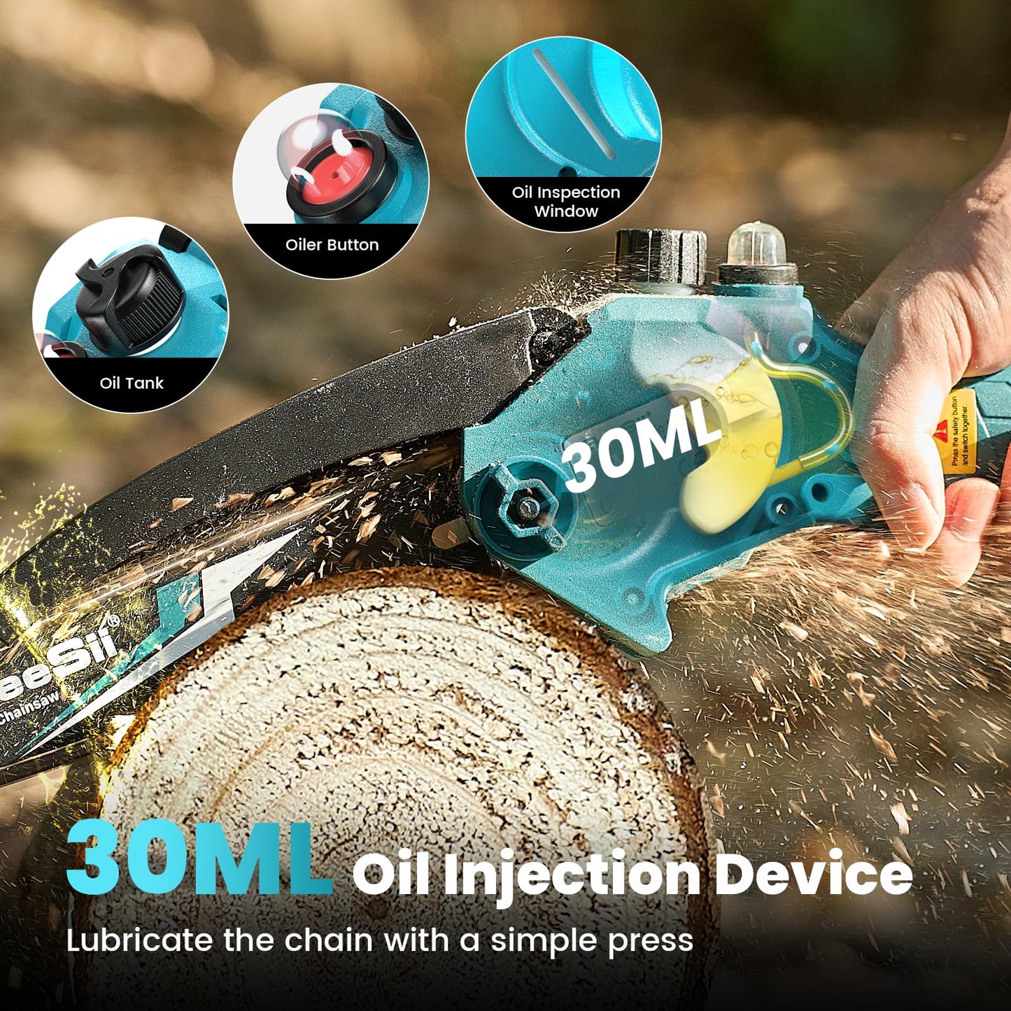 Seesii Mini Chainsaw, 6-inch Mini Chainsaw Cordless, Handheld Electric Power Chain Saw with 2 Batteries, for Tree Trimming Wood Cutting, Best Gifts for Father, Dad, Husband, Men