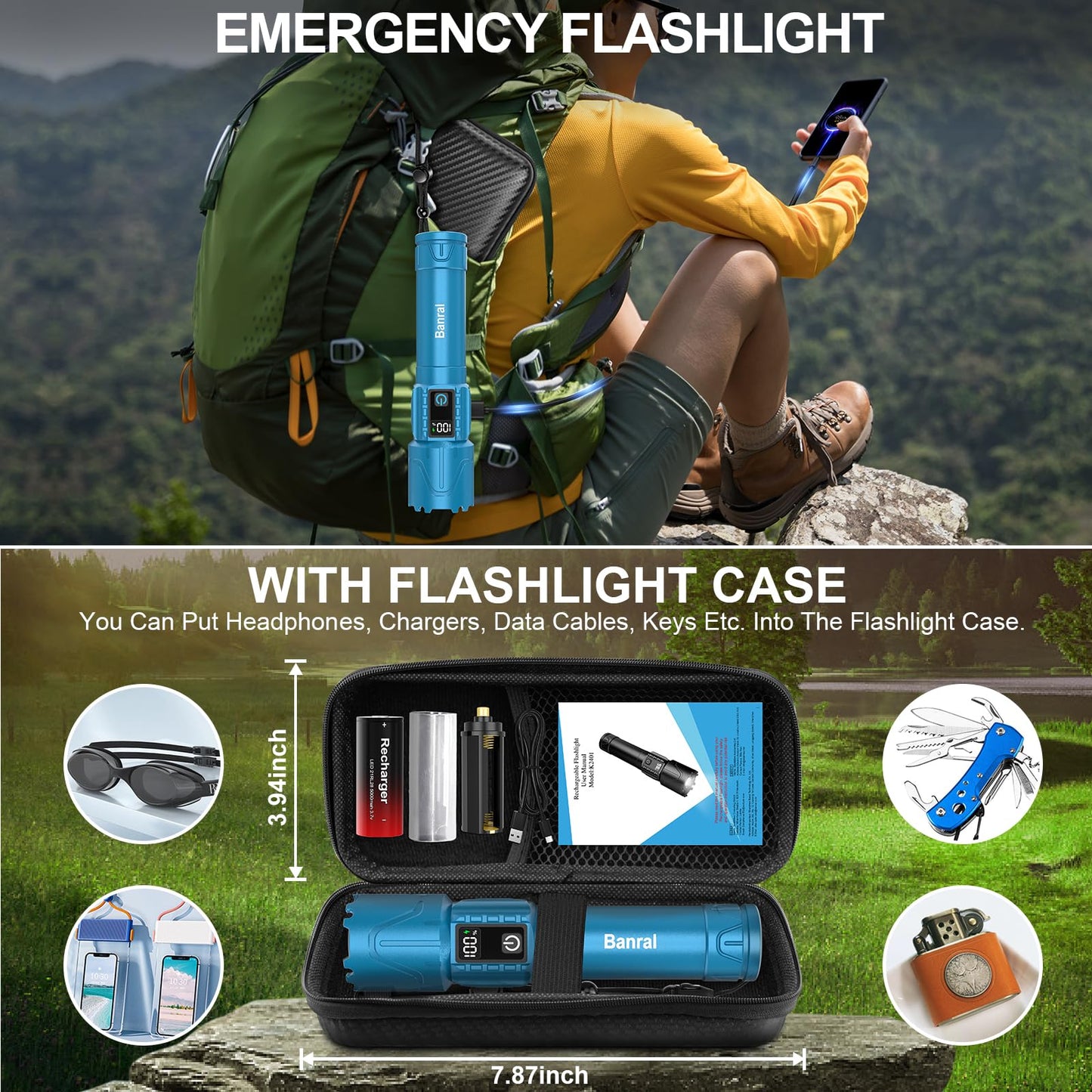 Rechargeable Flashlights High Lumens - Super Bright LED Tactical Flash Light, Powerful Waterproof Handheld USB C Flashlight for Camping,Emergencies,Home,5 Modes,Zoomable (2, Black)