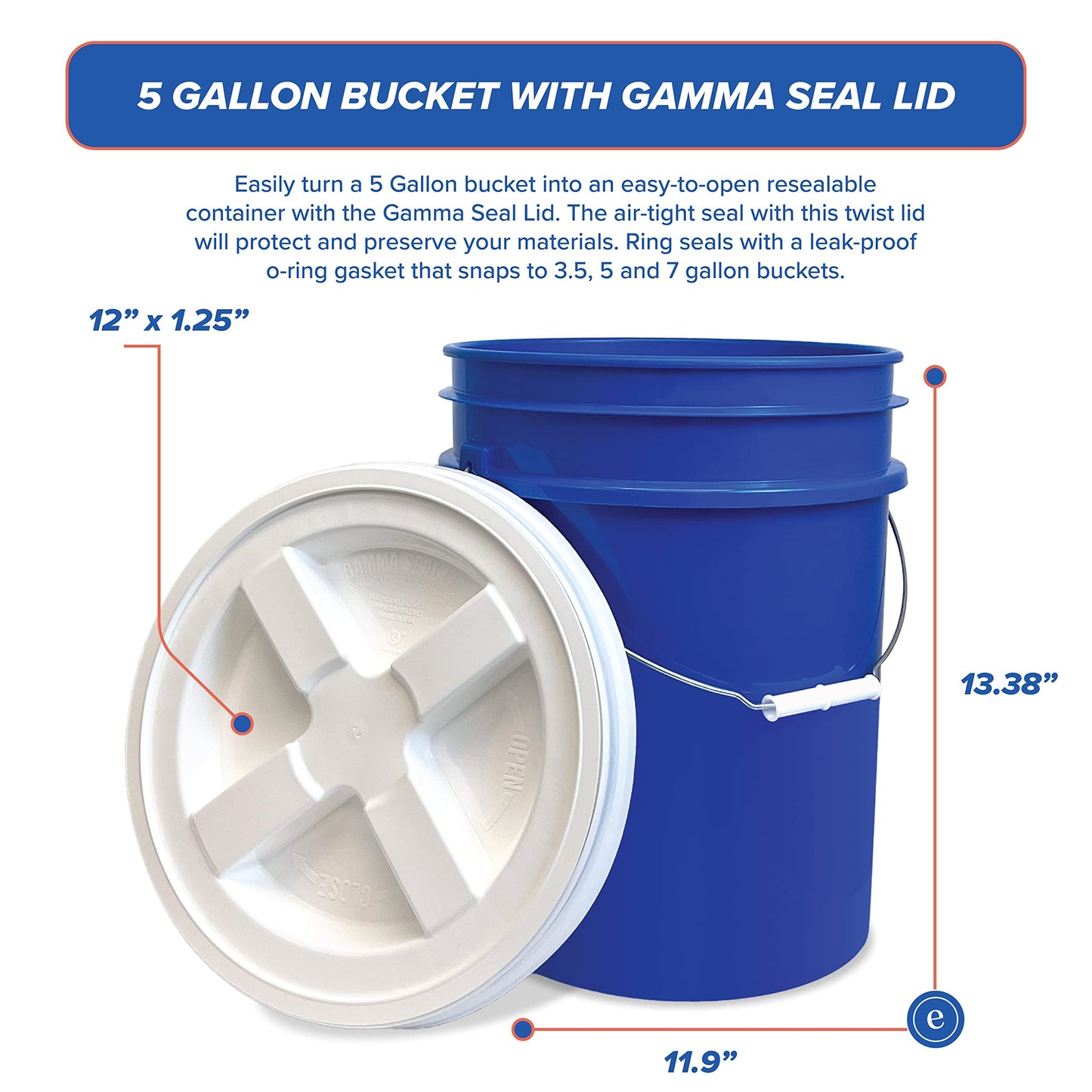 ePackageSupply 5 Gallon White Bucket with Gamma Seal Screw on Airtight Lid | Made in USA | Food Grade | Heavy-Duty | Durable 90 Mil All Purpose Pail | Easy Stack and Store | BPA Free (3 Count), White
