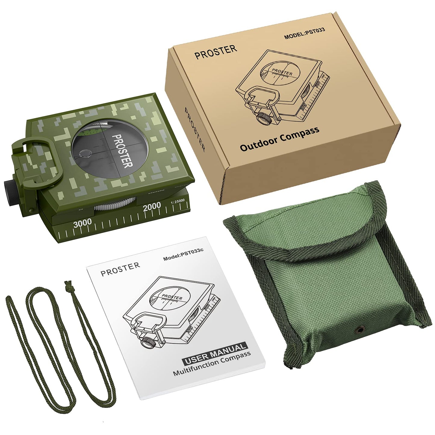 Proster IP65 Compass Hiking Survival - Lensatic Sighting Compass for Camping Navigation, Compass with Clinometer & Carry Bag for Camping Hunting Hiking Geology Activities