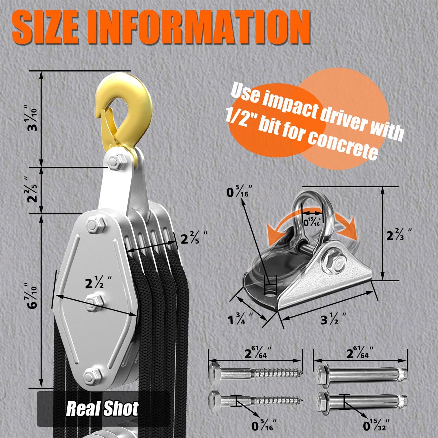Rope Hoist Pulley System, 4400LB Pulley Block and Tackle, 8:1 Ratio Lifting Power 65ft, Heavy Duty Pulley Block for Lifting Pulling (with 2PCs Straps)