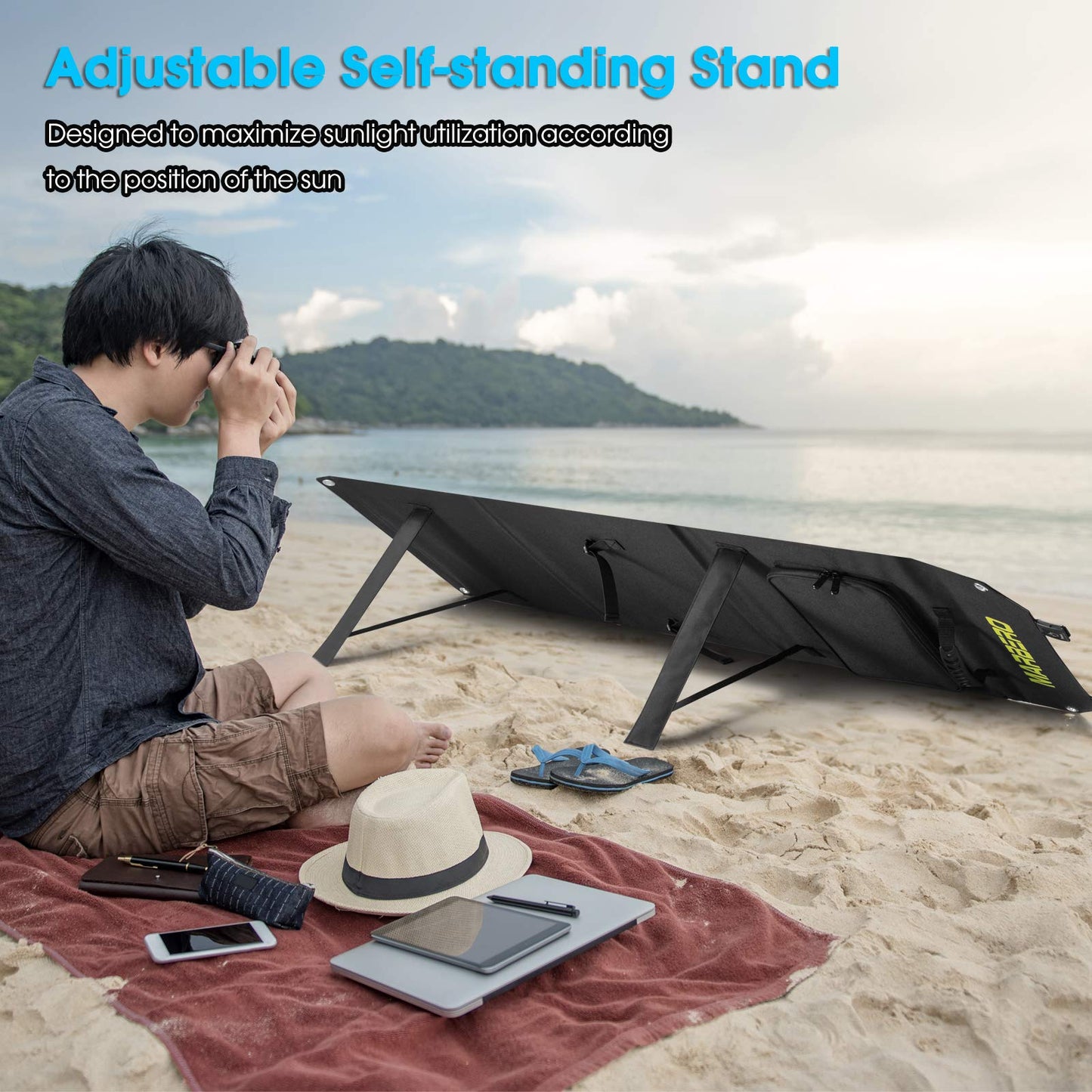 MARBERO 60W Portable Solar Panel 60 Watt Foldable Solar Panel for Solar Generators IP65 Waterproof 23% High Efficiency USB Port & DC Output(10 Changeable Adapters) for Outdoor Camping Travel Cloudy