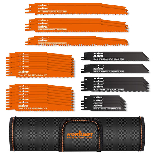 HORUSDY 34-Piece Reciprocating Saw Blades Set, Metal & Woodcutting Saw Blades, Saw Blades with Pouch.