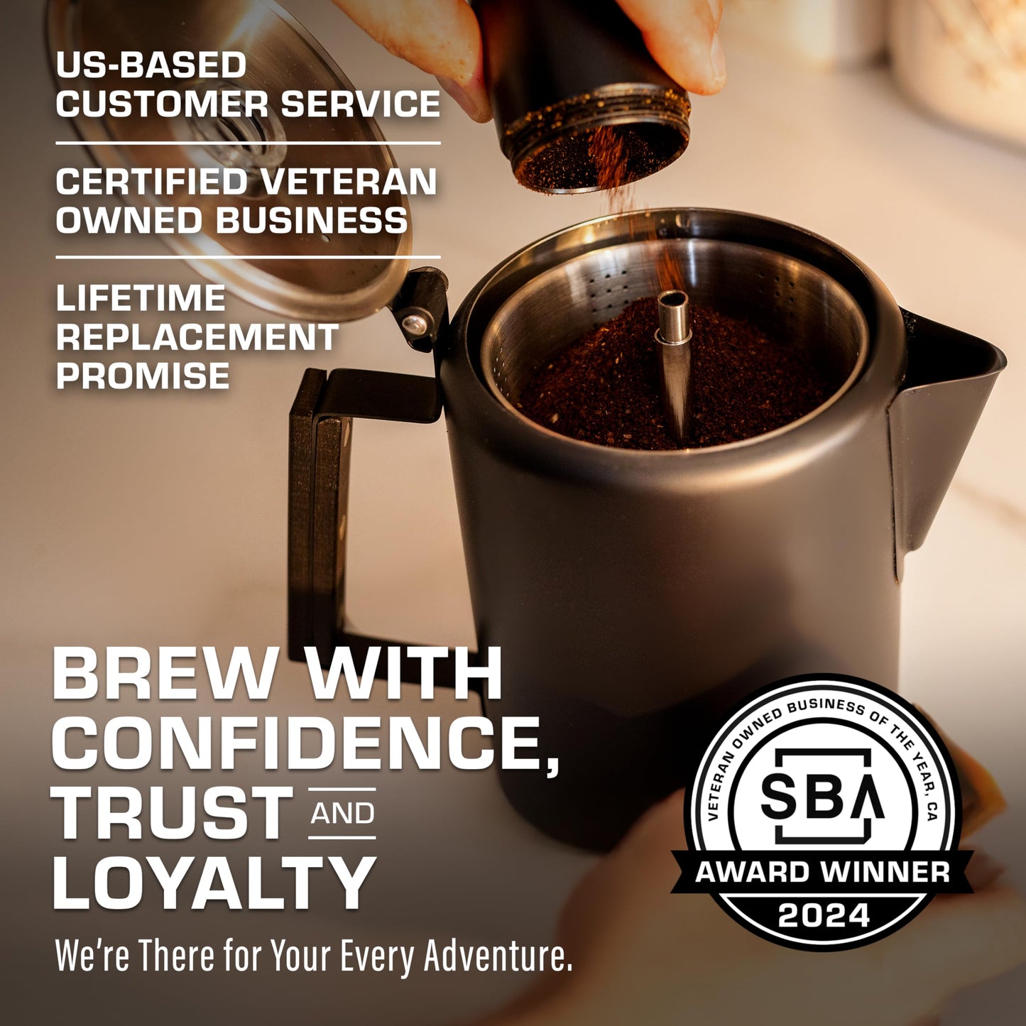 COLETTI Black Bozeman Percolator Coffee Pot — Camping Coffee Pot, Coffee Percolator Stovetop – America’s Sleekest Percolator – Pure Stainless Steel, NO Aluminum or Plastic (9 Cup)