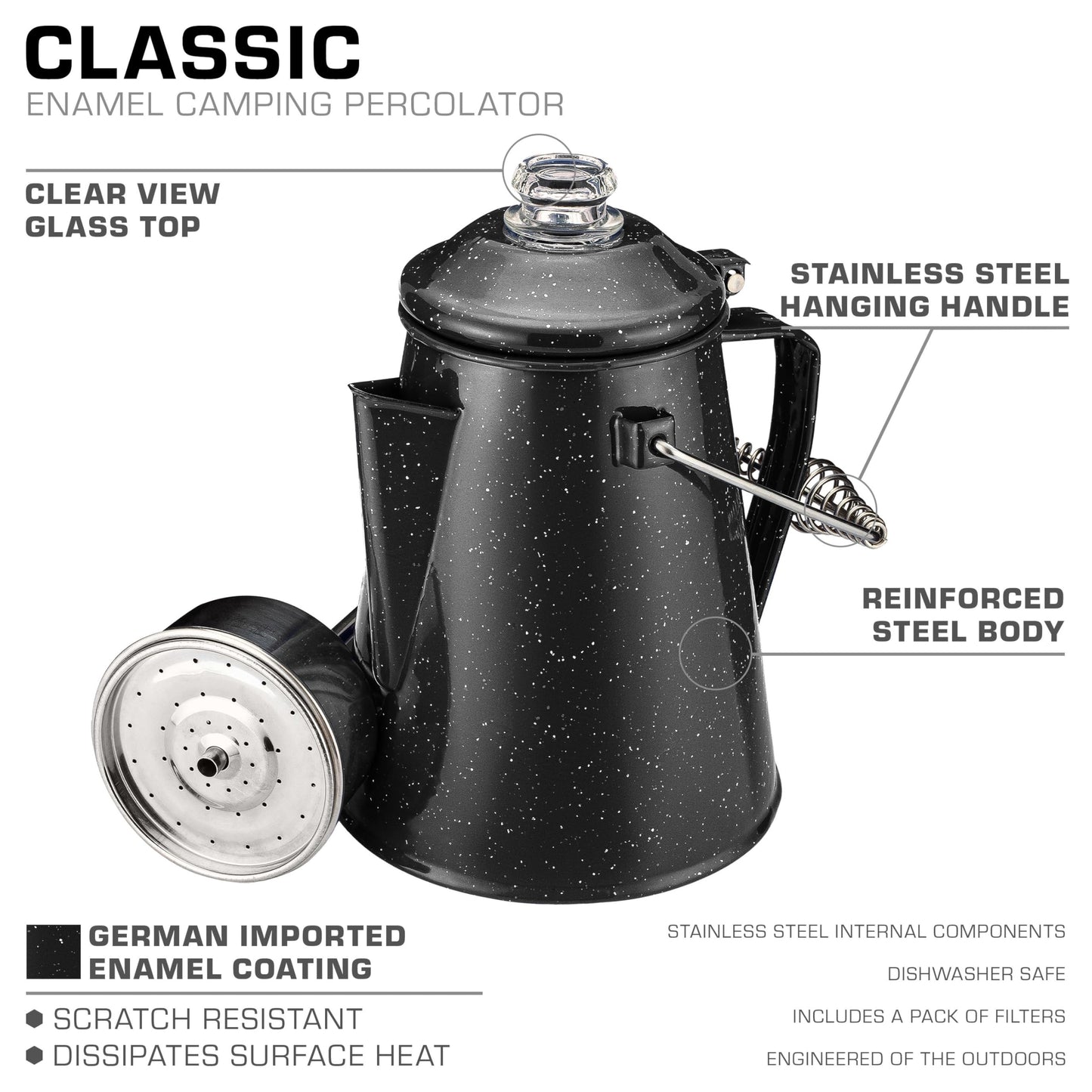 COLETTI Classic Percolator Coffee Pot — Camping Coffee Percolator, Campfire Coffee Pot – Camping Percolator for Groups — Brew for the Whole Campsite (Green, 12 Cup)