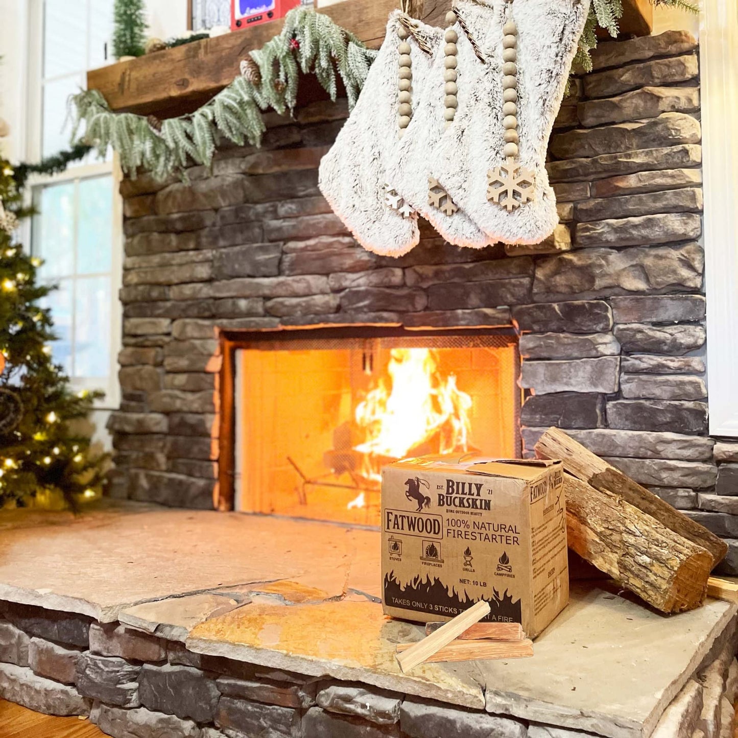 10 lbs. Fatwood Fire Starter Sticks, Perfect Firestarters for Firepit, Campfires, Fireplaces, Bonfires, BBQ, Wood Stoves, Easy Ignition with Just 2 Sticks for Camping, Camping Essentials(10 Pound Box)