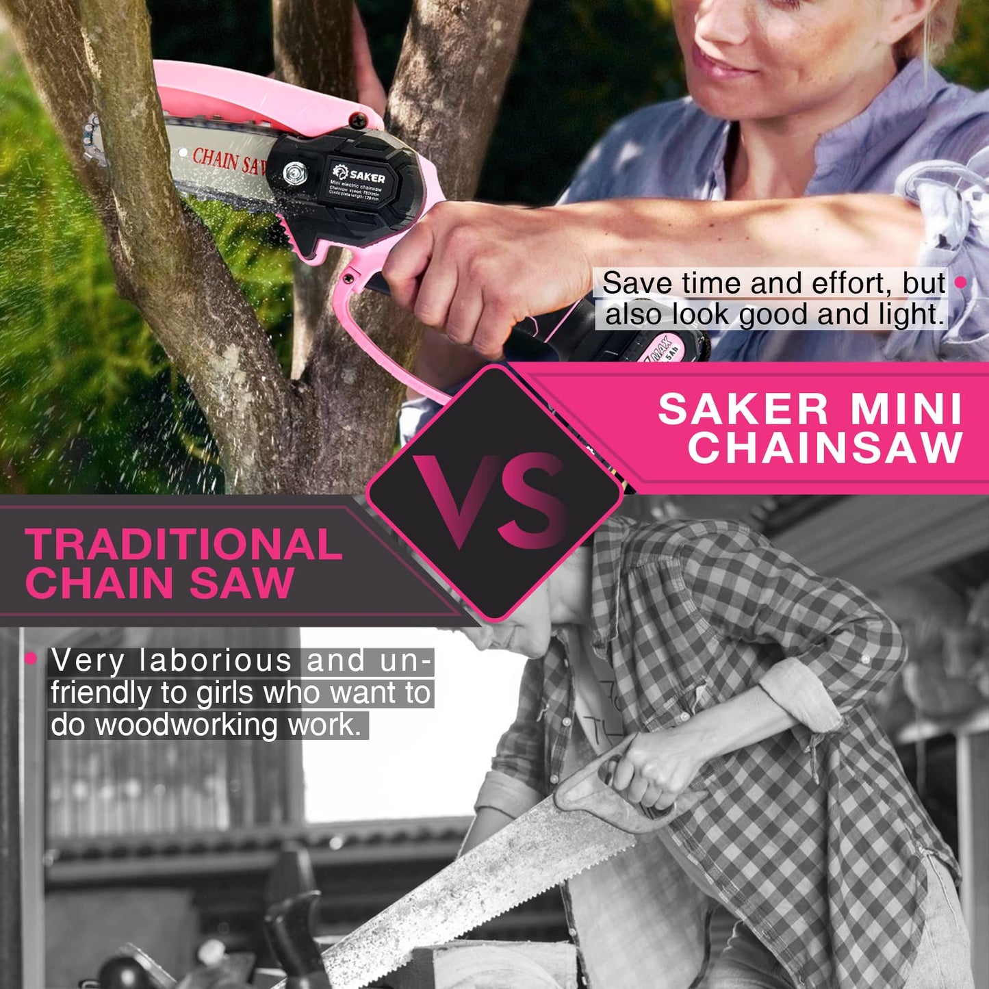 Saker Mini Chainsaw,2025 New Upgrade Electric Chainsaws,Portable Chain Saw Cordless Battery Powered,Small Handheld Chain Saws Pruning Shears Saw for Wood Tree Branches,Courtyard and Garden