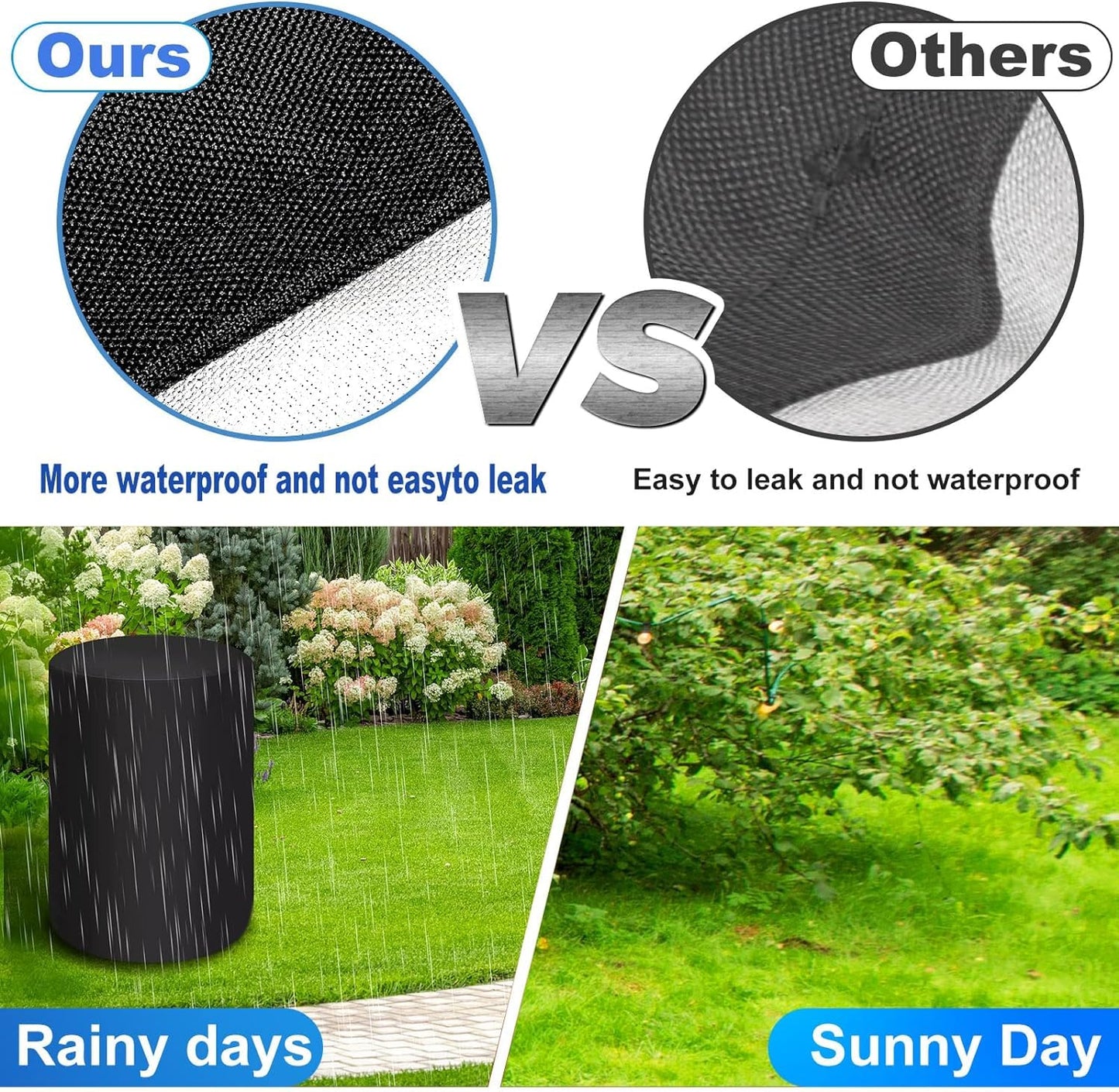 55 Gallon Rain Barrel Cover 420D Water Storage Barrel Cover Oxford Cloth 25 x 37 Inch Outdoor Waterproof Rain Snow Bucket Cover with Drawstring, UV Protection, Anti Dust (Black)