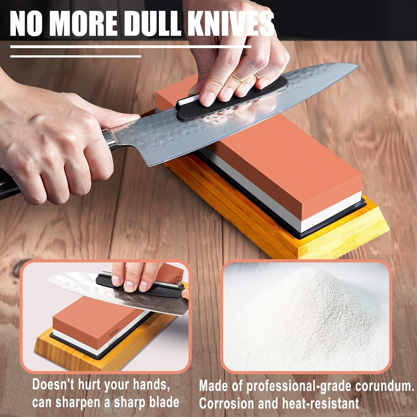 Knife Sharpening Stone Set, Professional Whetstone 4 Side Grit 400/1000 3000/8000, Whetstone Knife Sharpener Stone Set Include Non-slip Base, Leather Strop, Flattening Stone & Angle Guide