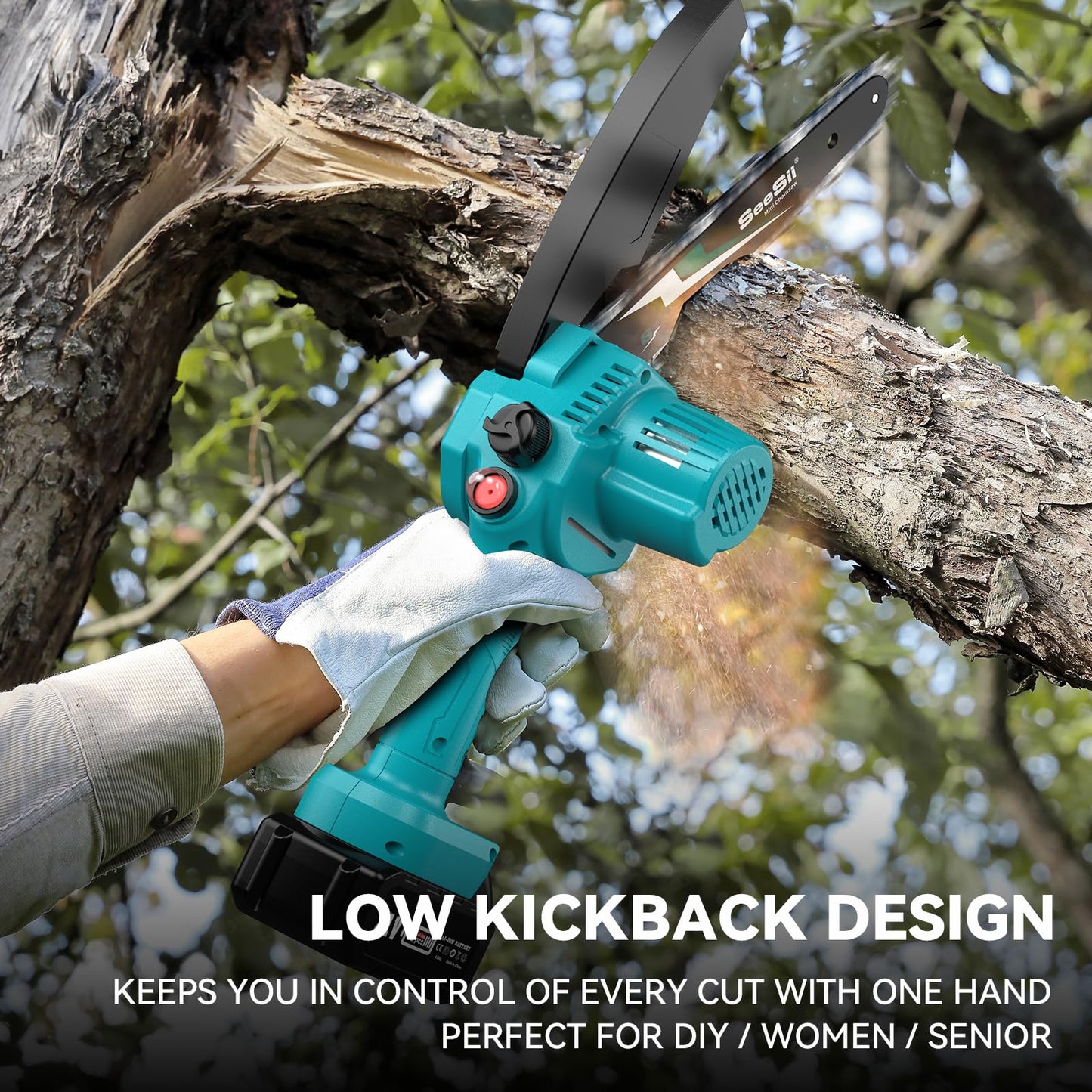 Seesii Mini Chainsaw, 6-inch Mini Chainsaw Cordless, Handheld Electric Power Chain Saw with 2 Batteries, for Tree Trimming Wood Cutting, Best Gifts for Father, Dad, Husband, Men