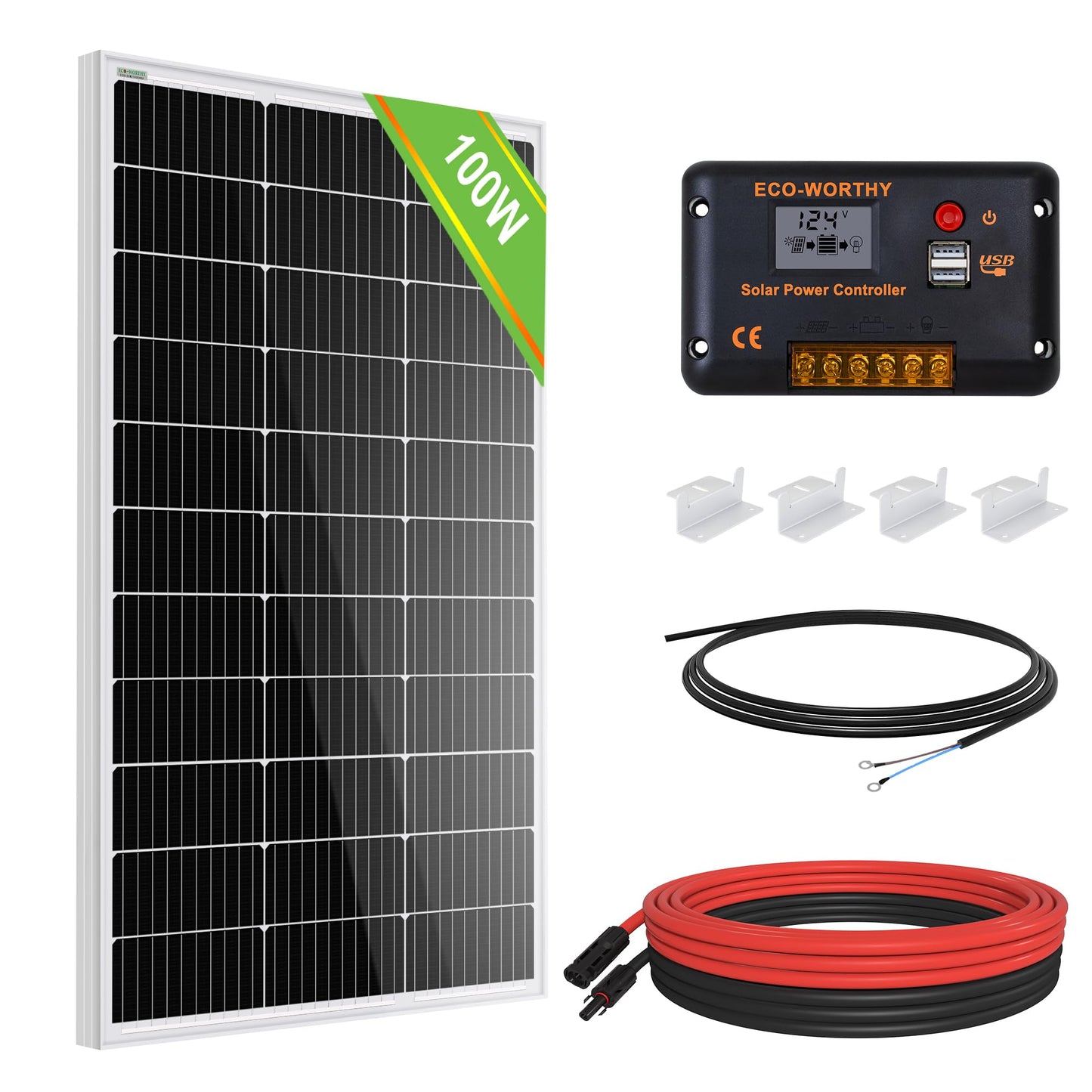 ECO-WORTHY 200 Watts 12 Volt/24 Volt Solar Panel Kit with High Efficiency Monocrystalline Solar Panel and 30A PWM Charge Controller for RV, Camper, Vehicle, Caravan and Other Off Grid Applications