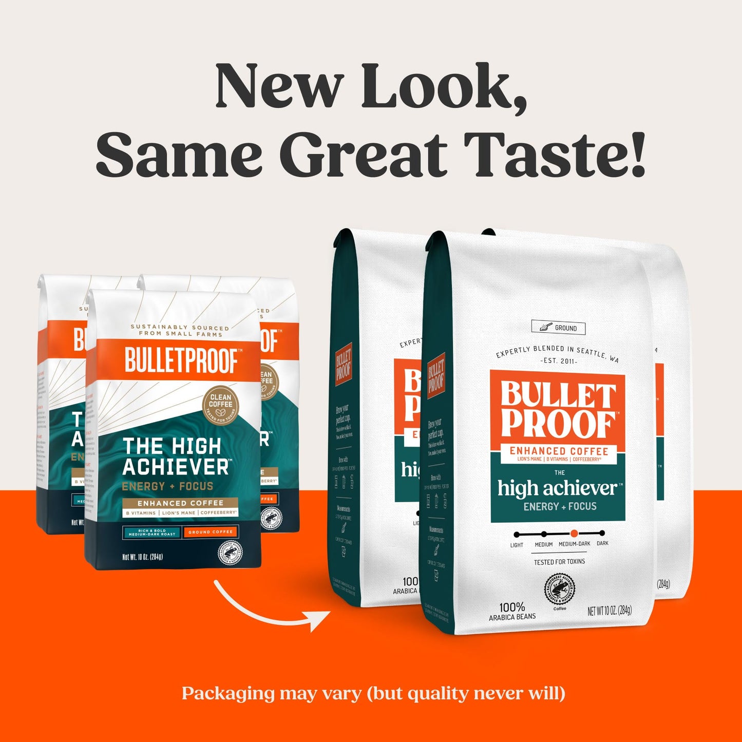 Bulletproof The High Achiever Ground Coffee, 10 Ounces, Medium-Dark Roast Enhanced Coffee with Lion's Mane Mushroom, B Vitamins, and Adaptogens for Energy and Focus