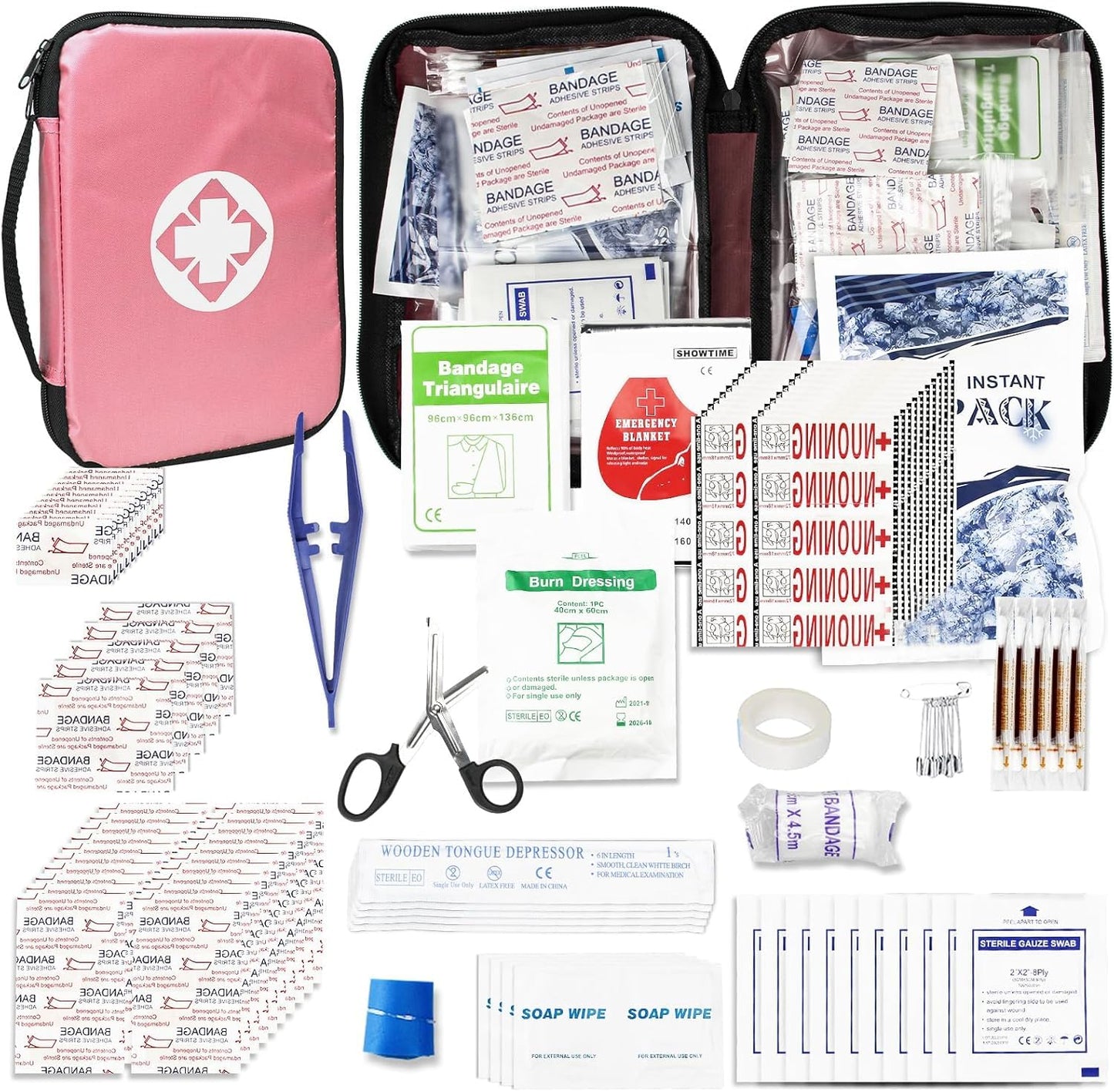 Travel-First Aid-Kit Car-Home 300PCS Survival-Kit Outdoor-Adventure - Small Portable Red Emergency Essential Sets Office Hiking Camping Business Public Must Have First Aid Gear Equipment 1st Aid