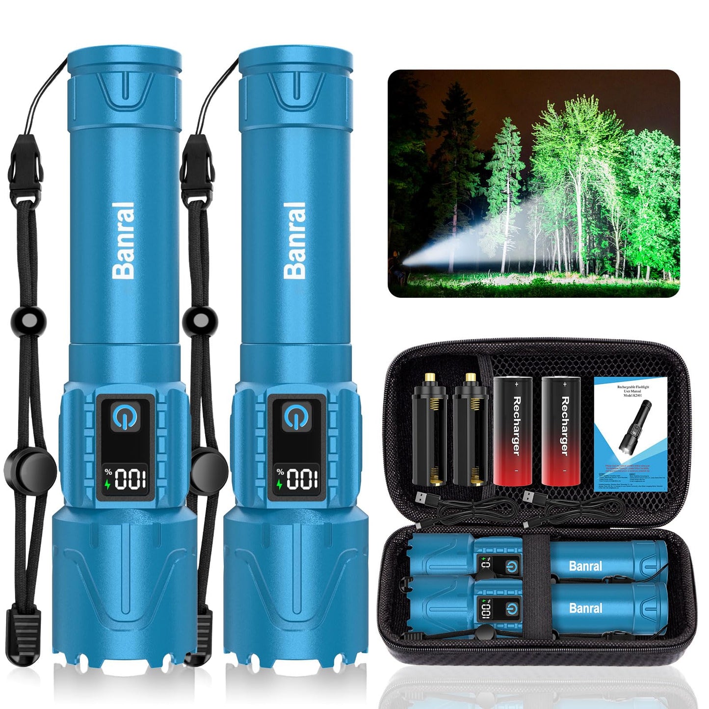 Rechargeable Flashlights High Lumens - Super Bright LED Tactical Flash Light, Powerful Waterproof Handheld USB C Flashlight for Camping,Emergencies,Home,5 Modes,Zoomable (2, Black)