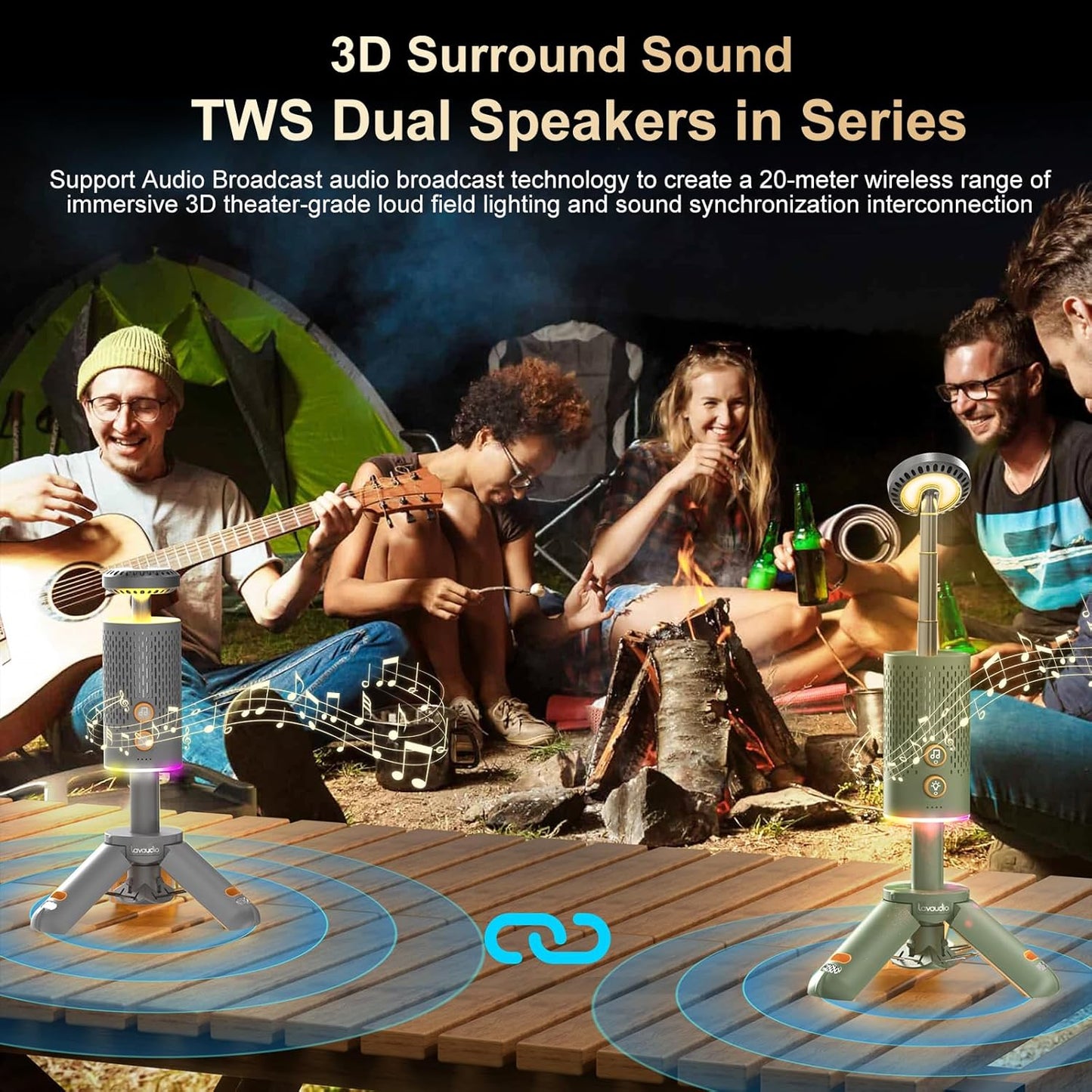 1Mii Lavaudio Camping Lantern with Bluetooth Speaker, Rechargeable Telescopic Camping Light, 12500mah Battery Rechargeable Lumens 800 Flashlight, Scalable Camping Lights for Hiking, Camping