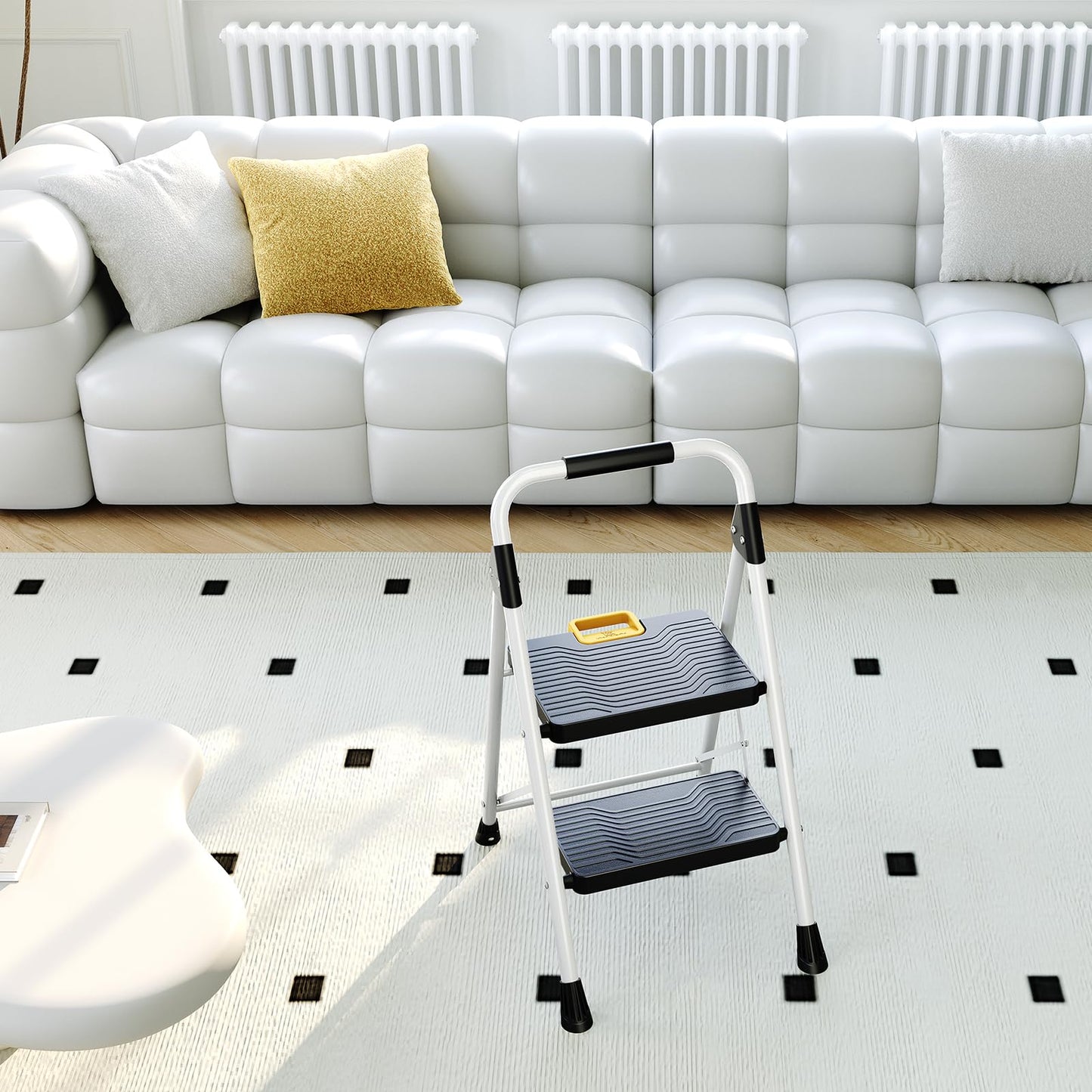 KINGRACK 4 Step Folding Ladder, 800lbs Capacity Step Stool with Safety Lock, Non-Skid Wide Pedals, and Handrail, Lightweight, Household Ladder for Home, Kitchen, Pantry, Closets, and Office Use, White