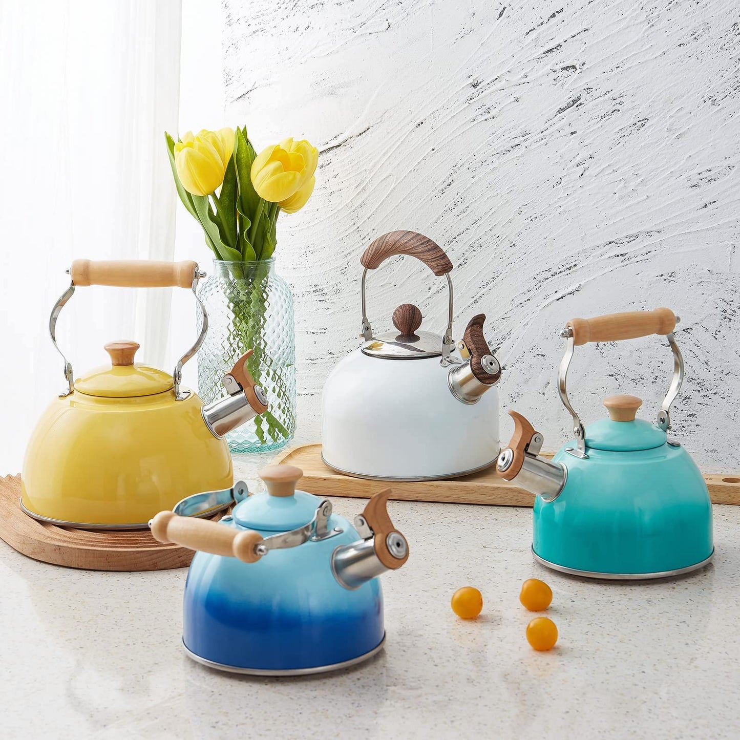 ROCKURWOK Tea Kettle, Tea Pot with Cool Touch Ergonomic Handle, Teapot Food Grade Stainless Steel, Tea Kettle Stovetop, Kettle Teapot, Whistling Tea Kettle, Small Tea Kettle, 1.6 Quart (Green)