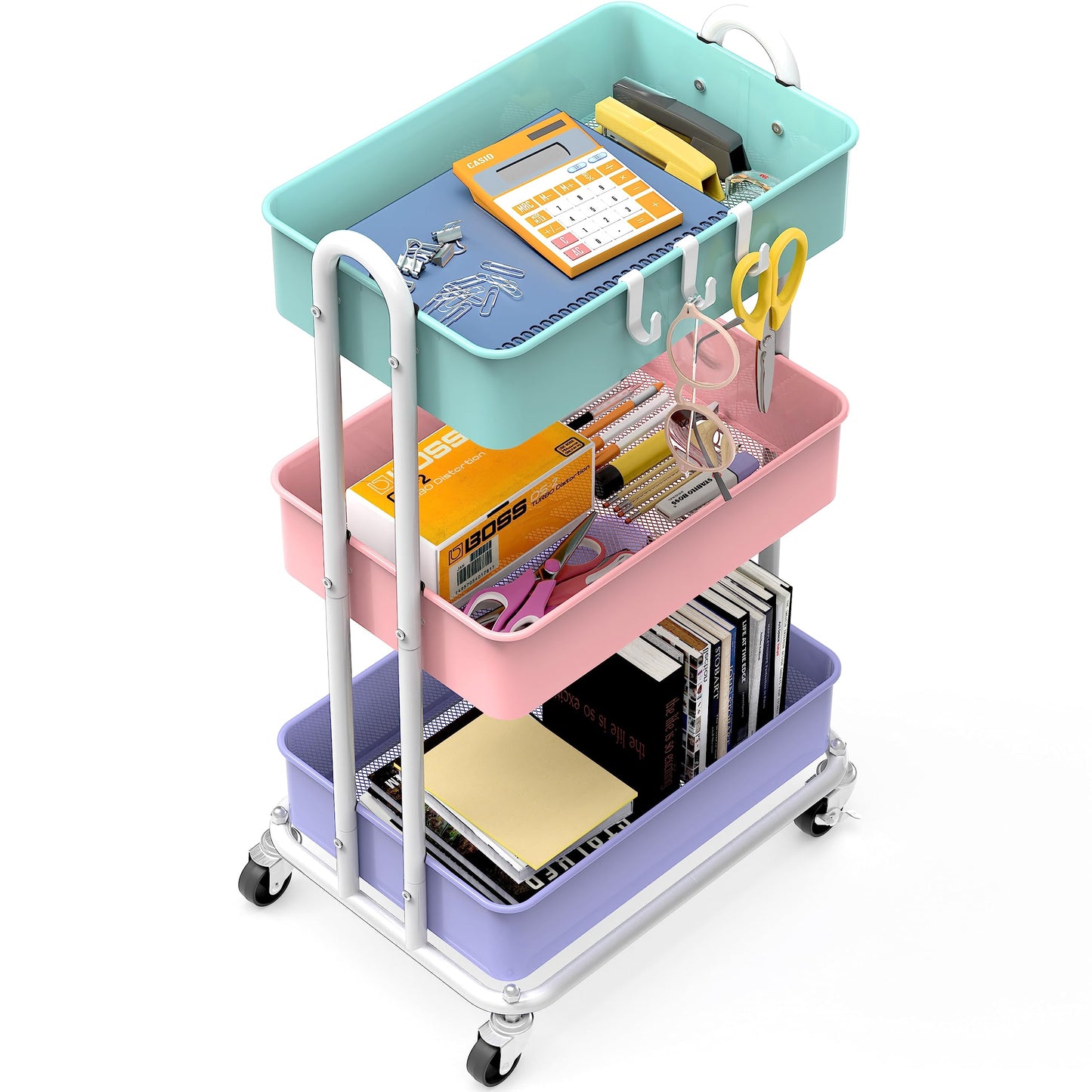 Simple Houseware 3-Tier Heavy Duty Metal Utility Rolling Cart, White