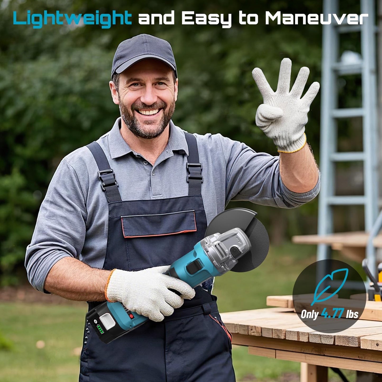 SEESII Cordless Angle Grinder 4-1/2 Inch, 21V Brushless Battery Grinder Tool with 2X 4.0Ah Batteries, 10000RPM for Metal Cutting, Grinding, Polishing, Rust Removal (Blue)