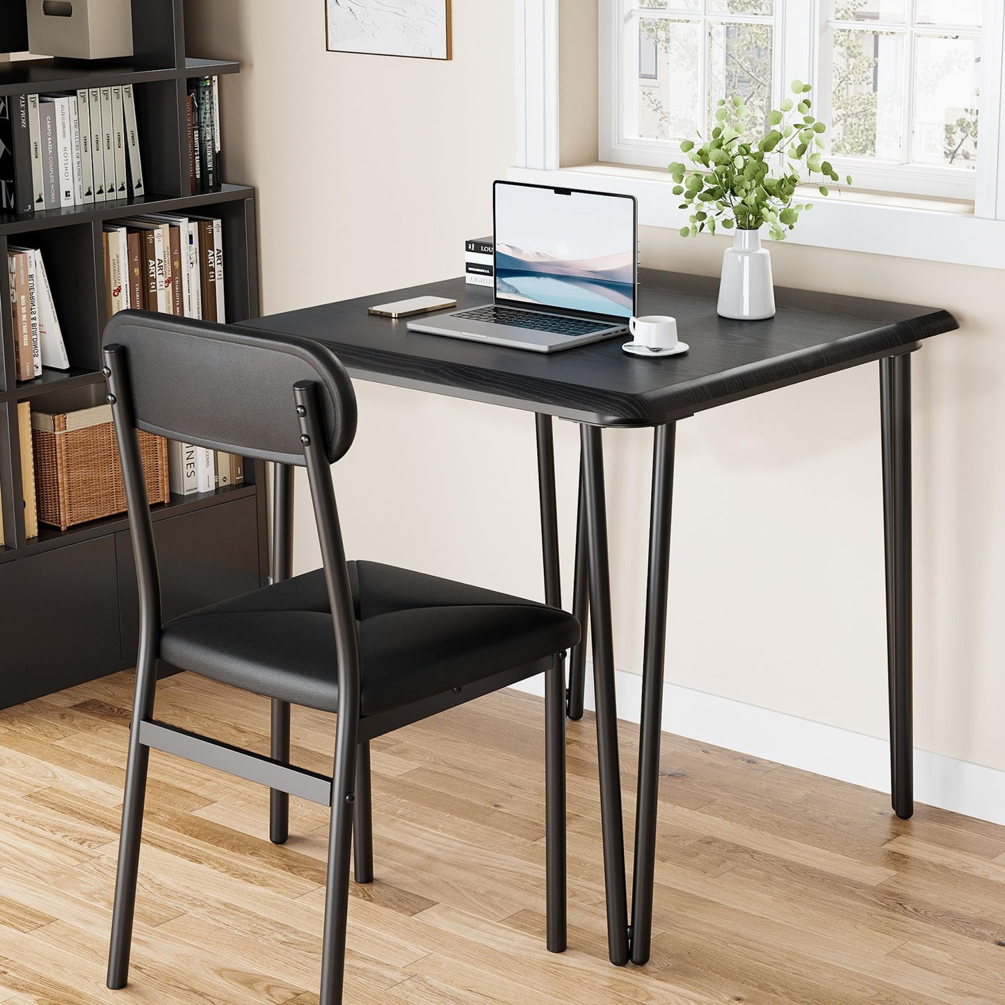 IDEALHOUSE Dining Table for 2-Small Square Kitchen Dining Dinner Room Tables Set,Space Saving Wood Modern Dinette Accent Furniture for Breakfast Nook, (Dark, Table with 2 Upholstered Chairs)