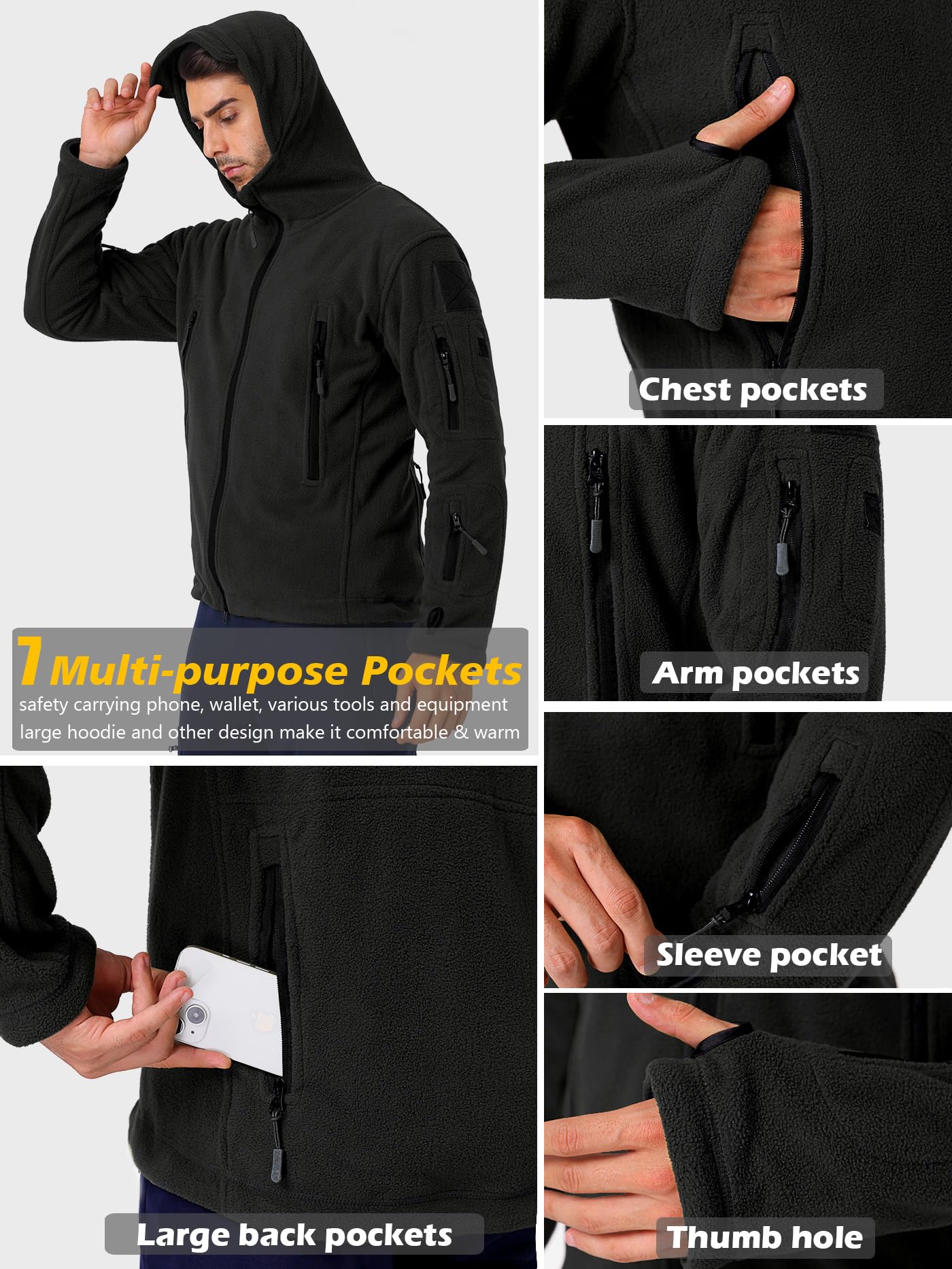 ReFire Gear Men's Warm Military Tactical Sport Fleece Hoodie Jacket