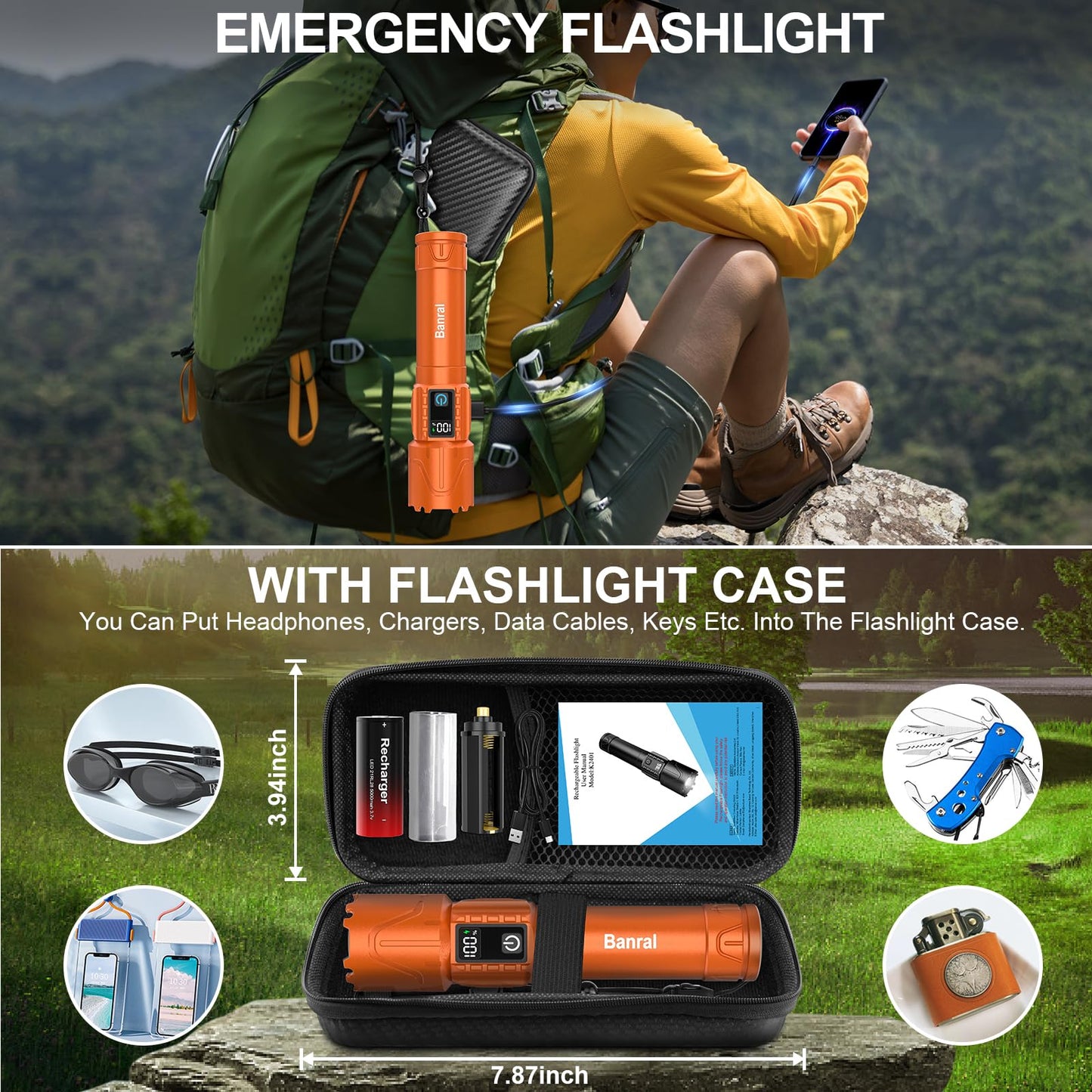 Rechargeable Flashlights High Lumens - Super Bright LED Tactical Flash Light, Powerful Waterproof Handheld USB C Flashlight for Camping,Emergencies,Home,5 Modes,Zoomable (2, Black)