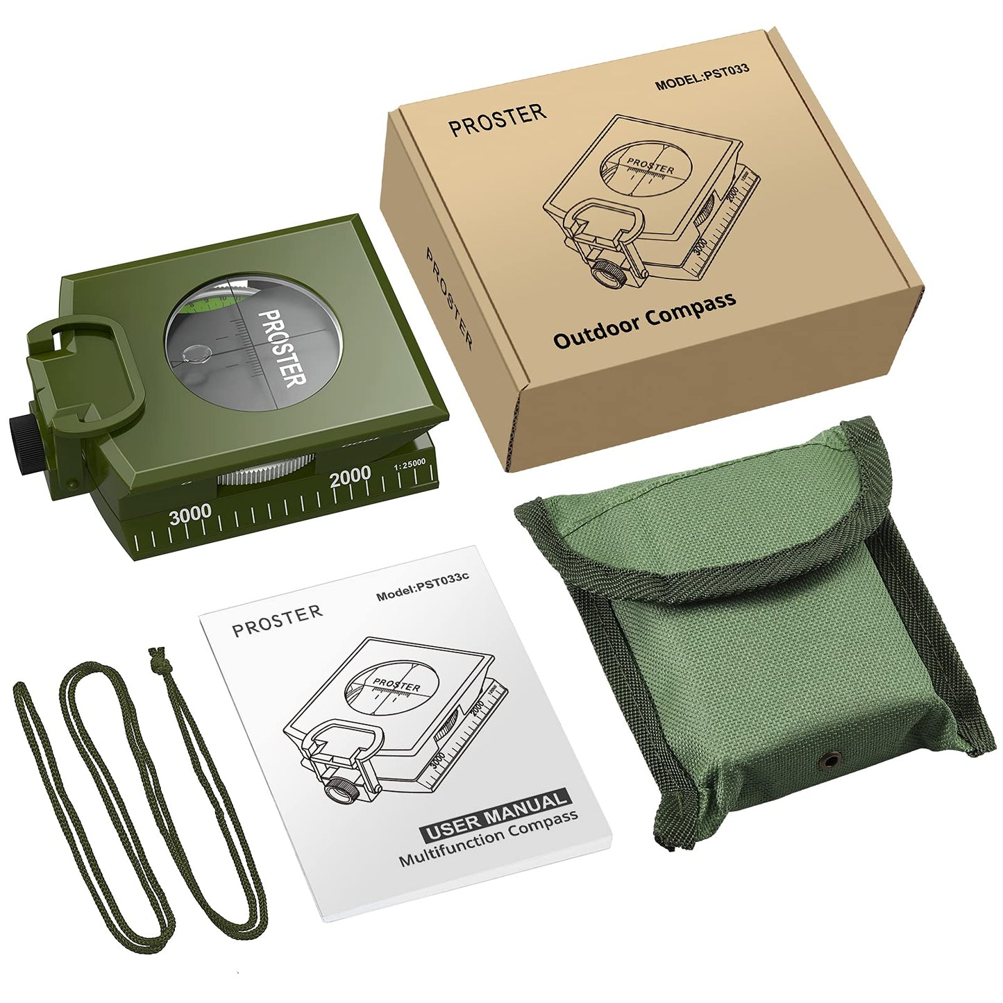 Proster IP65 Compass Hiking Survival - Lensatic Sighting Compass for Camping Navigation, Compass with Clinometer & Carry Bag for Camping Hunting Hiking Geology Activities