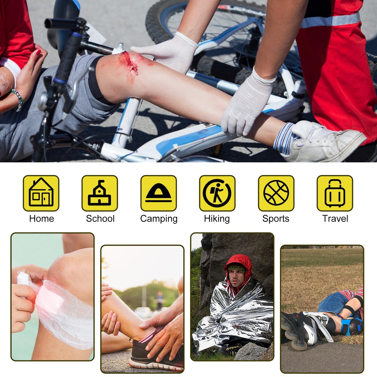 Travel-First Aid-Kit Car-Home 300PCS Survival-Kit Outdoor-Adventure - Small Portable Red Emergency Essential Sets Office Hiking Camping Business Public Must Have First Aid Gear Equipment 1st Aid