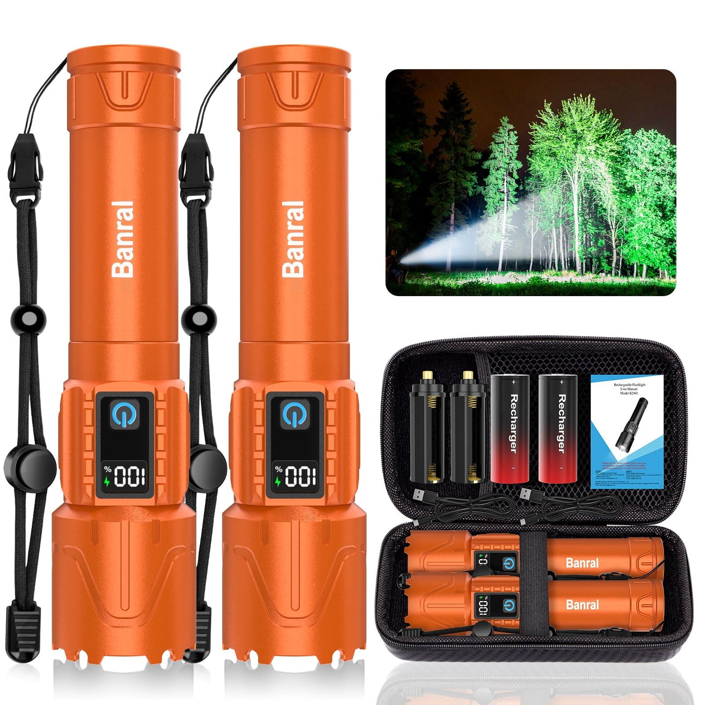 Rechargeable Flashlights High Lumens - Super Bright LED Tactical Flash Light, Powerful Waterproof Handheld USB C Flashlight for Camping,Emergencies,Home,5 Modes,Zoomable (2, Black)