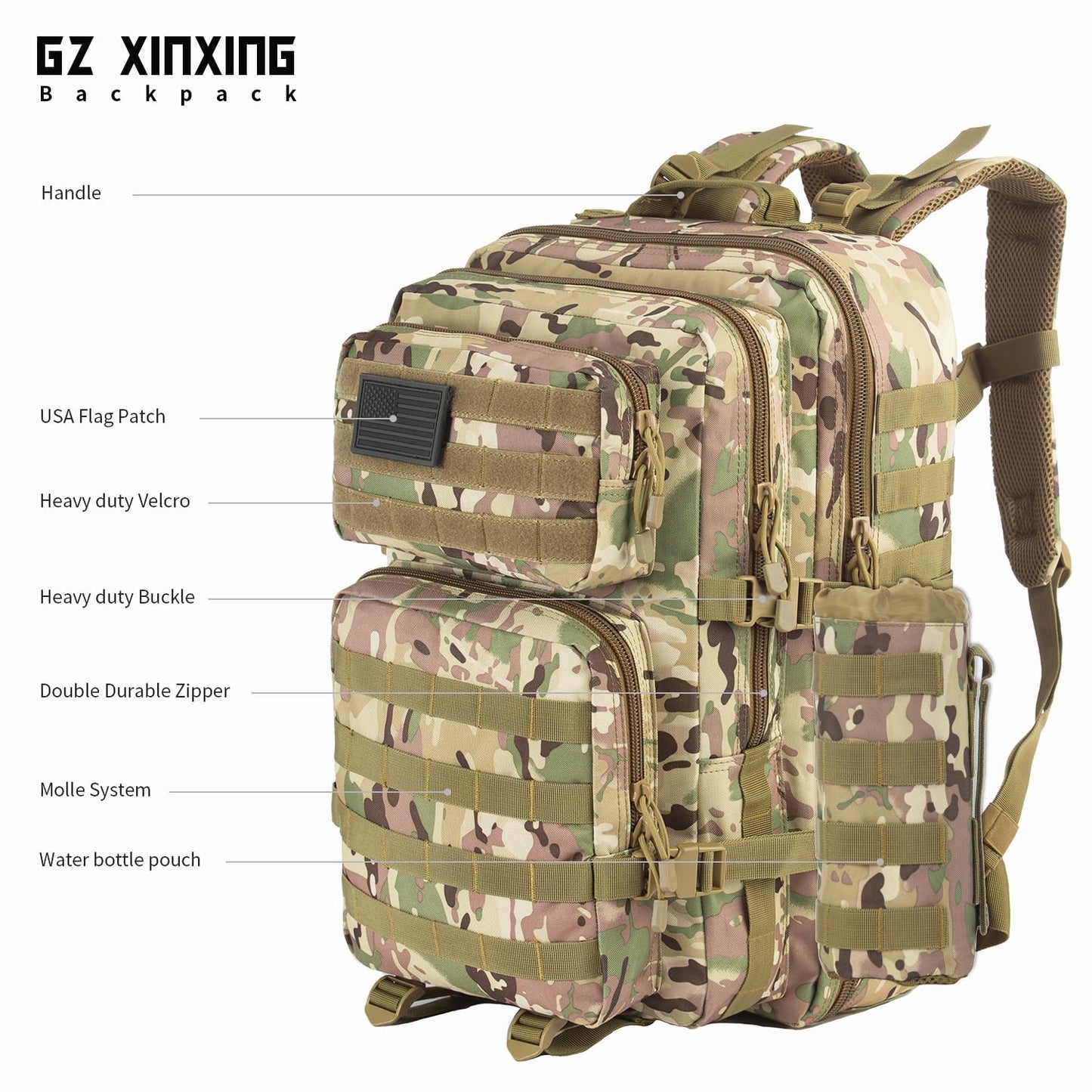 GZ XINXING Military Tactical Backpack Army 3 Day Assault Pack Molle Bug out Bag Backpacks For Men