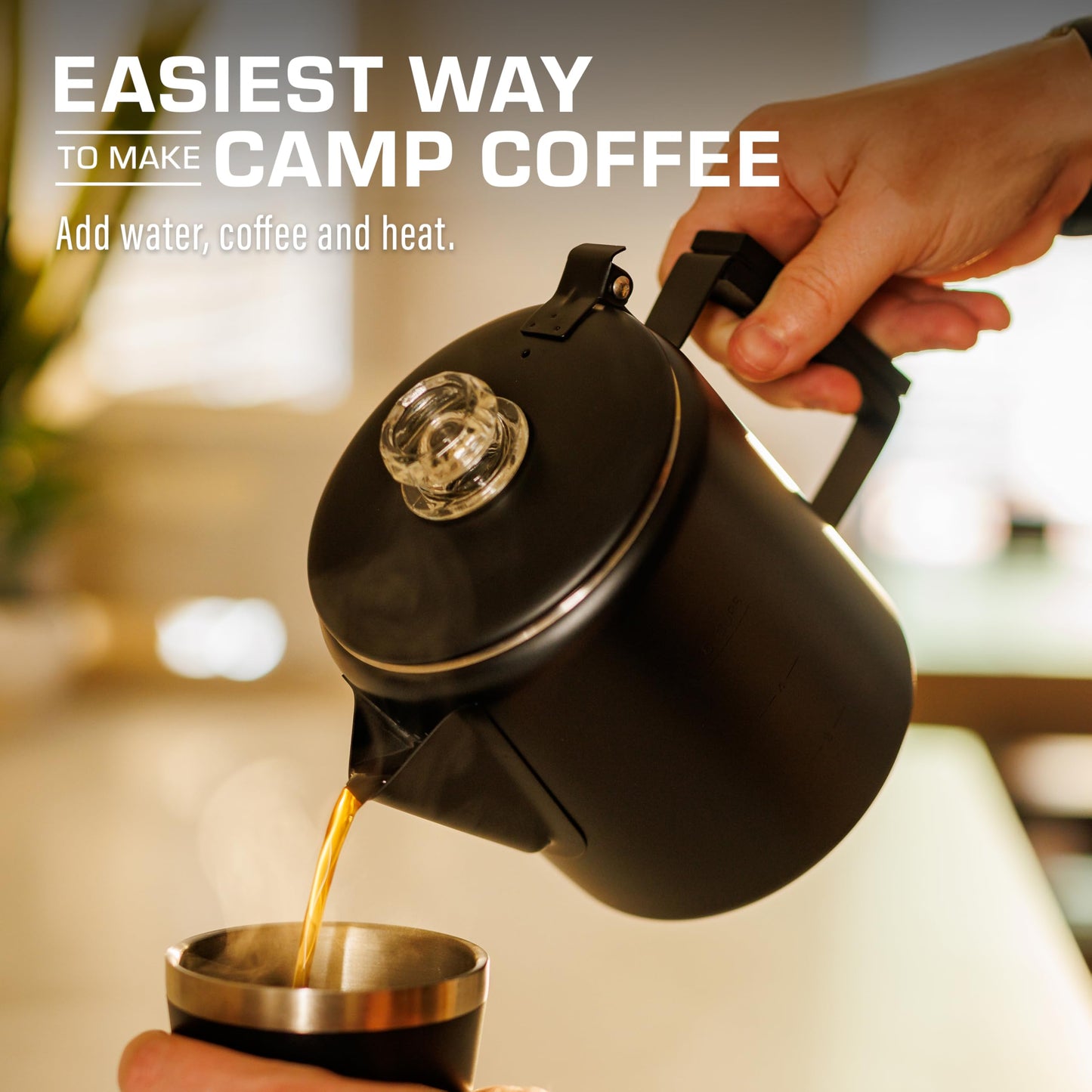 COLETTI Black Bozeman Percolator Coffee Pot — Camping Coffee Pot, Coffee Percolator Stovetop – America’s Sleekest Percolator – Pure Stainless Steel, NO Aluminum or Plastic (9 Cup)