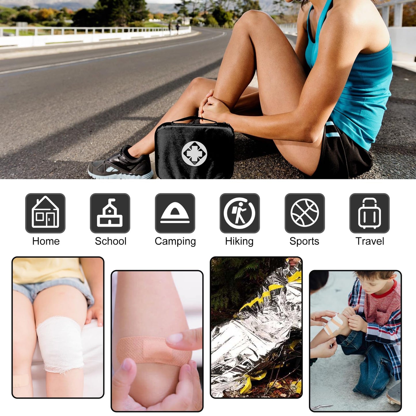 Travel-First Aid-Kit Car-Home 300PCS Survival-Kit Outdoor-Adventure - Small Portable Red Emergency Essential Sets Office Hiking Camping Business Public Must Have First Aid Gear Equipment 1st Aid