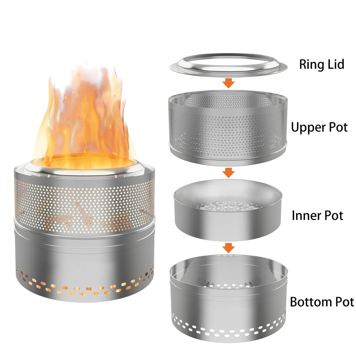 Smokeless Fire Pit,Stainless Steel Wood Burning Fireplaces with Removable Ash Pan Portable Storage Bag for Camping Bonfire Backyard Garden (20 Inch)