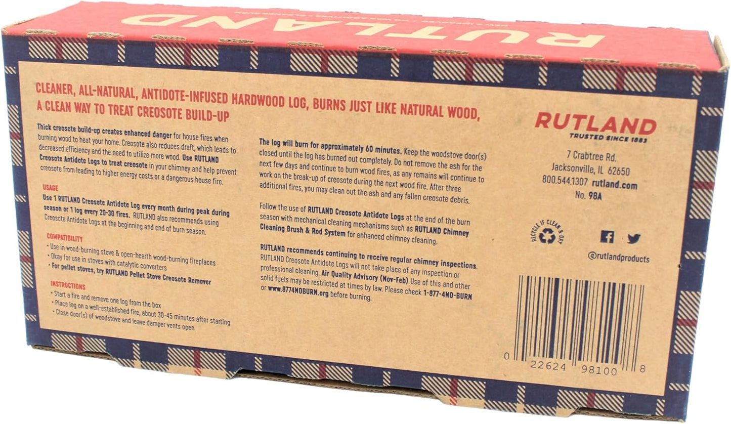 Rutland Creosote Antidote™, 3X Cleaning Power, Chimney Cleaning Fire Logs, 2-Pack Creosote Sweeping Firelogs, 2.45 lbs Each Treatment, Made in USA