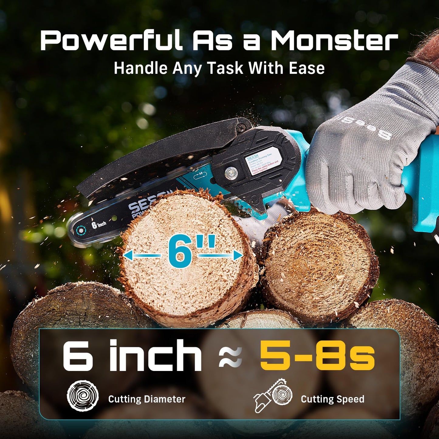 Seesii Mini Chainsaw, 6-inch Mini Chainsaw Cordless, Handheld Electric Power Chain Saw with 2 Batteries, for Tree Trimming Wood Cutting, Best Gifts for Father, Dad, Husband, Men