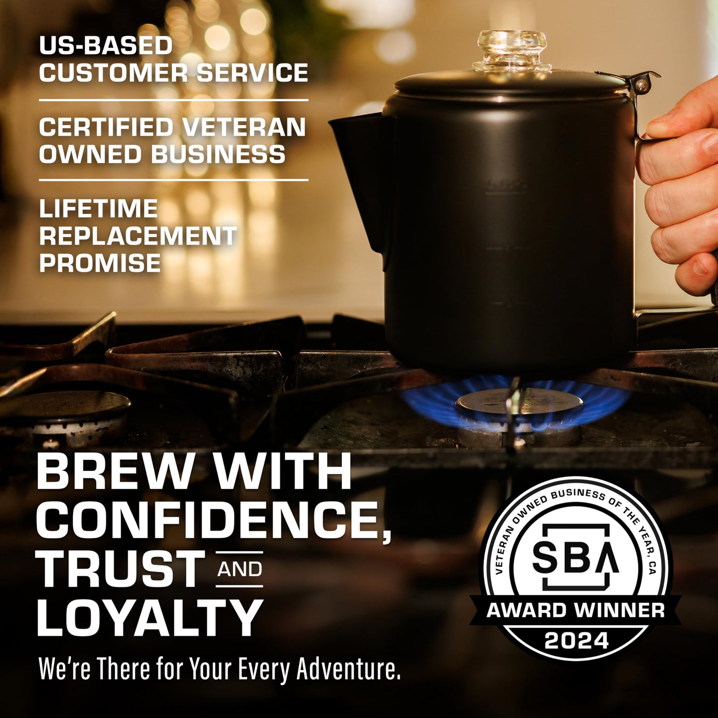 COLETTI Black Bozeman Percolator Coffee Pot — Camping Coffee Pot, Coffee Percolator Stovetop – America’s Sleekest Percolator – Pure Stainless Steel, NO Aluminum or Plastic (9 Cup)