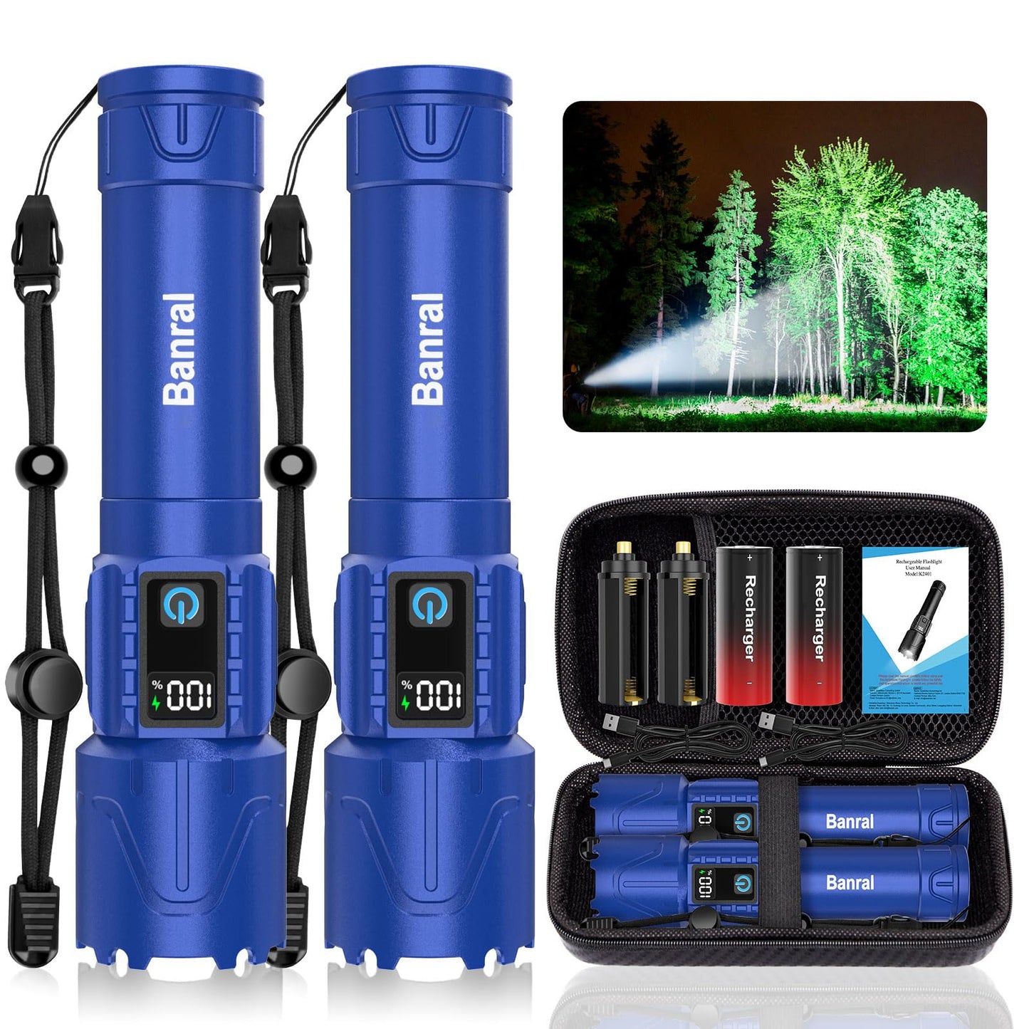 Rechargeable Flashlights High Lumens - Super Bright LED Tactical Flash Light, Powerful Waterproof Handheld USB C Flashlight for Camping,Emergencies,Home,5 Modes,Zoomable (2, Black)