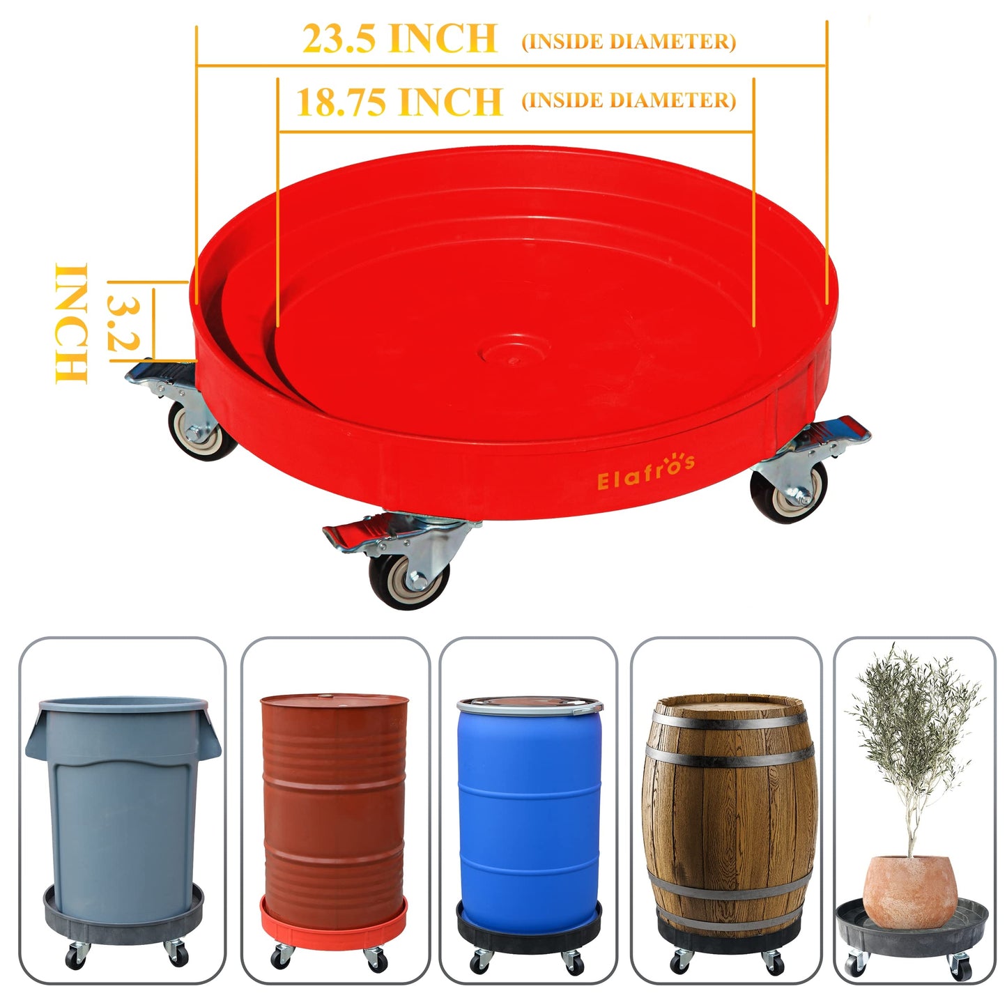 ELAFROS 30 Gallon and 55 Gallon Heavy Duty Plastic Drum Dolly – Durable Plastic Drum Cart 900 lb. Capacity- Barrel Dolly with 5 Swivel Casters Wheel,Blue