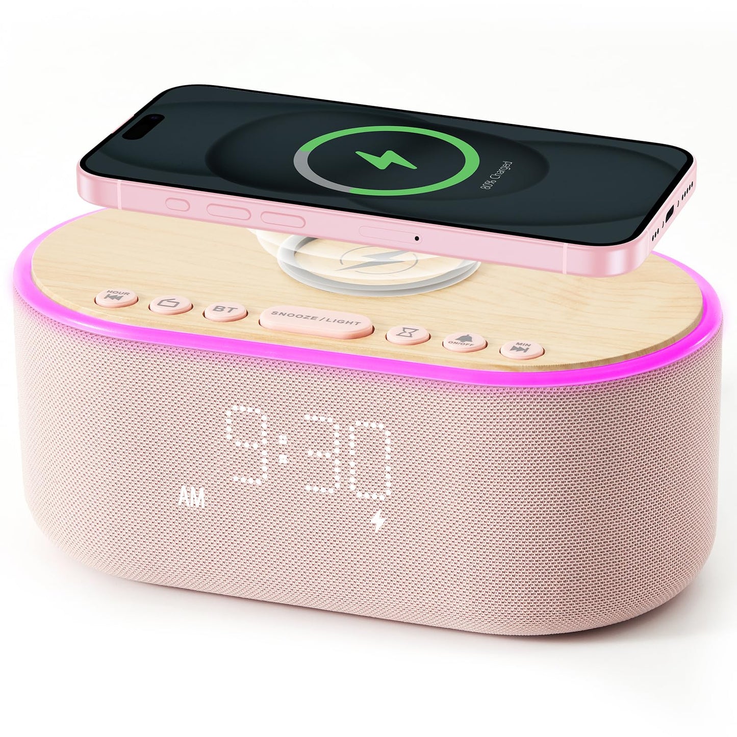 uscce Alarm Clock Bluetooth FM Radio: 10W Stereo Sound Speaker - Fast Wireless Charging for iPhone Samsung - Dimmable Clock Radio for Bedroom