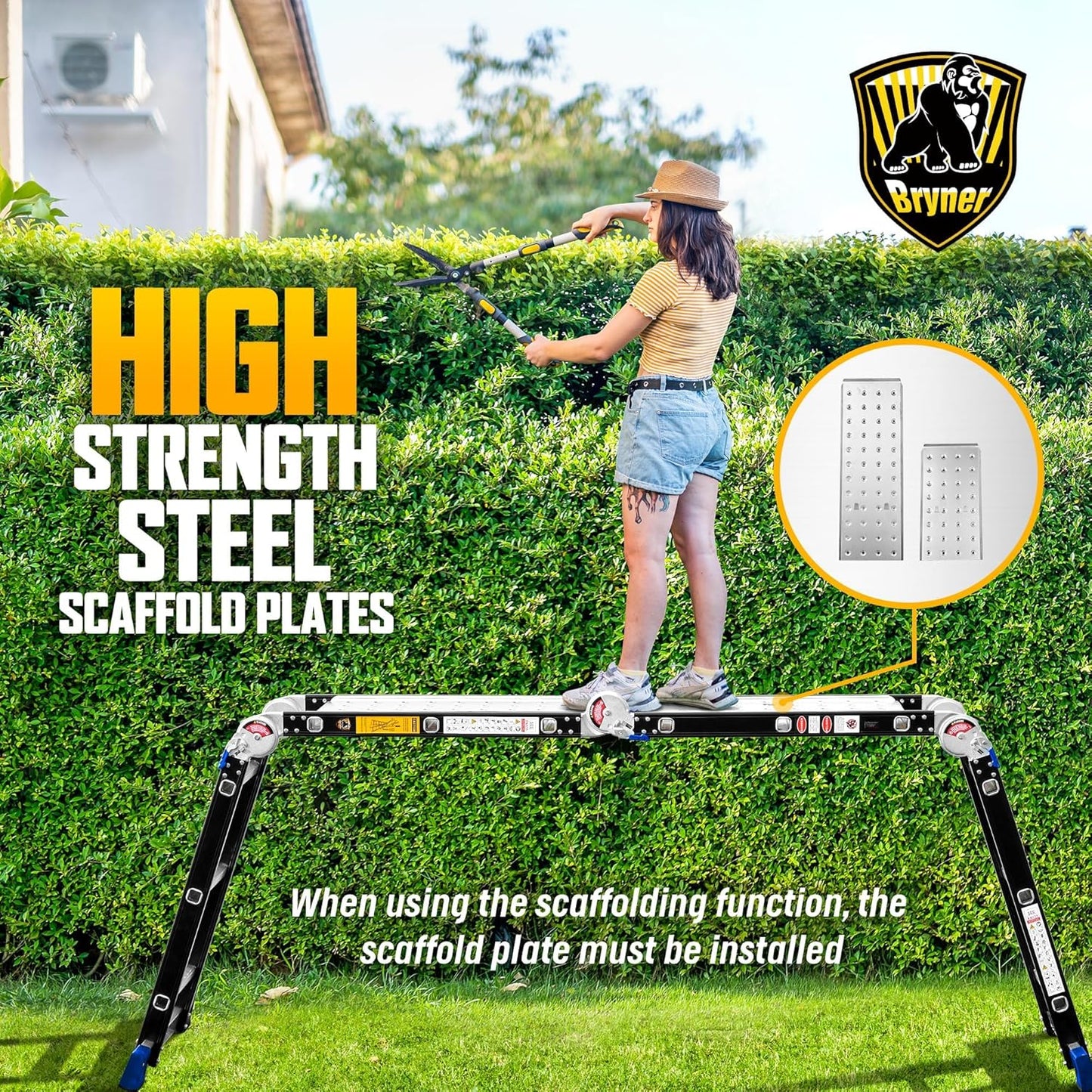 Bryner 7-in-1 Multi-Purpose Aluminium Extension Ladder, 12Ft Folding Adjustable Telescoping Step Ladder, Heavy Duty, 330lbs Load Capacity, Black Rubber Feet