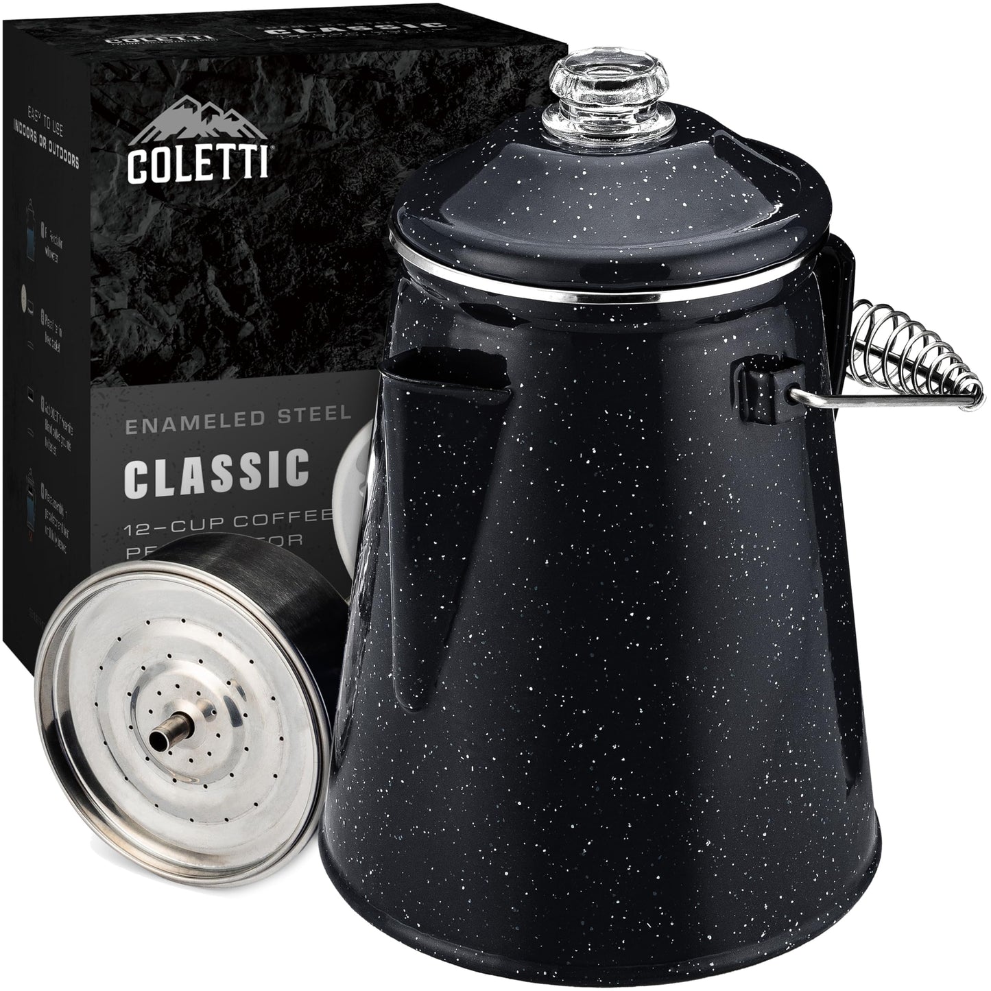COLETTI Classic Percolator Coffee Pot — Camping Coffee Percolator, Campfire Coffee Pot – Camping Percolator for Groups — Brew for the Whole Campsite (Green, 12 Cup)