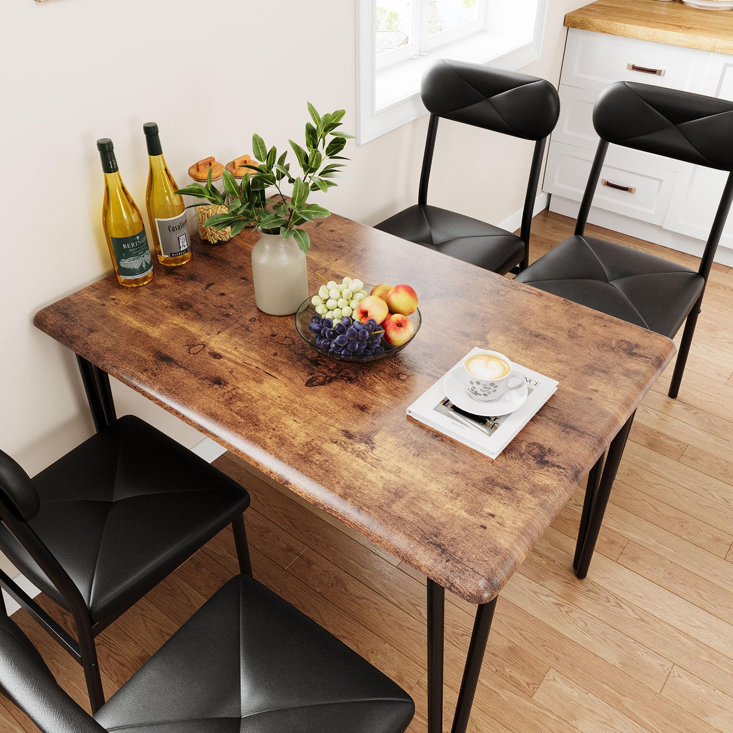 IDEALHOUSE Dining Table for 2-Small Square Kitchen Dining Dinner Room Tables Set,Space Saving Wood Modern Dinette Accent Furniture for Breakfast Nook, (Dark, Table with 2 Upholstered Chairs)