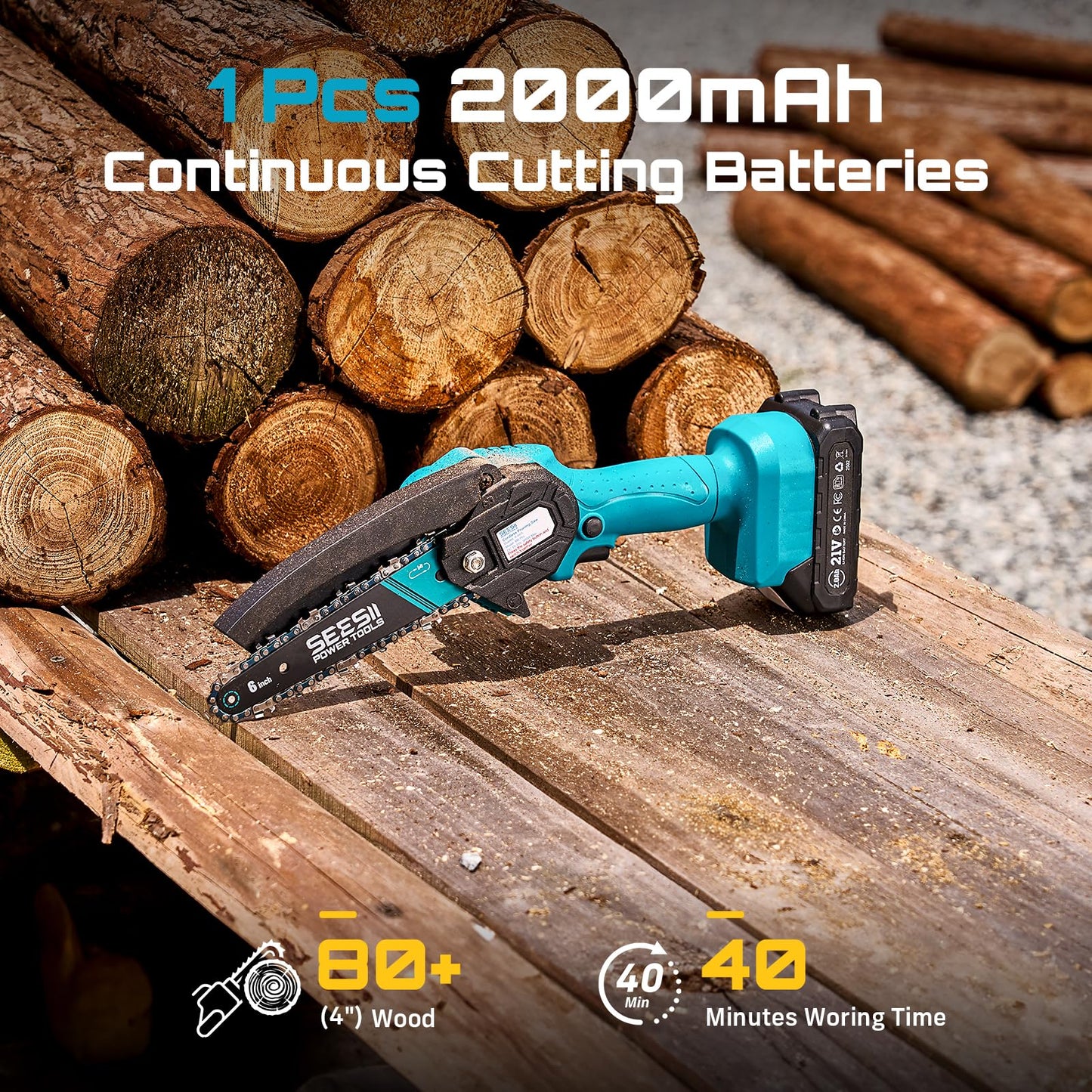 Seesii Mini Chainsaw, 6-inch Mini Chainsaw Cordless, Handheld Electric Power Chain Saw with 2 Batteries, for Tree Trimming Wood Cutting, Best Gifts for Father, Dad, Husband, Men