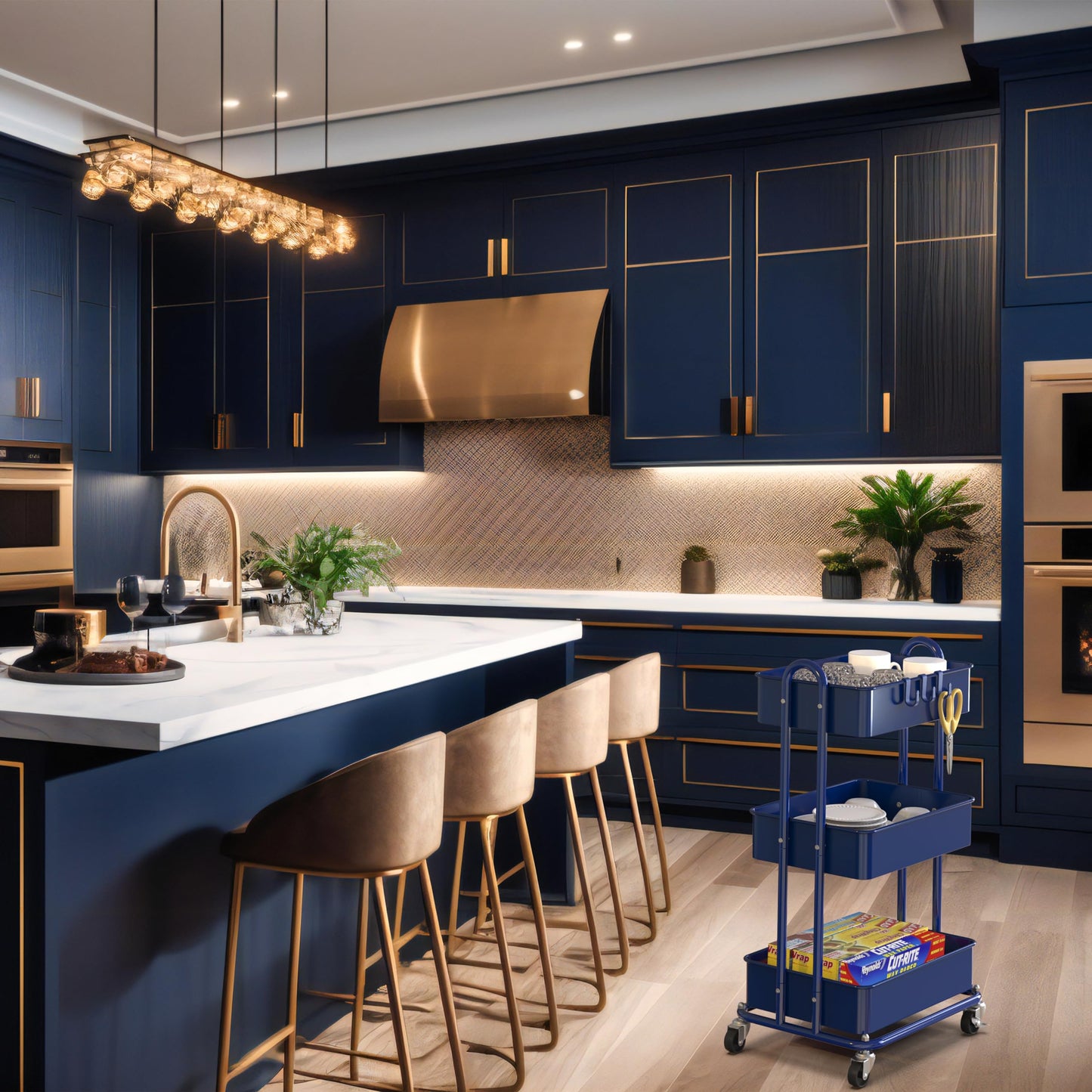 Simple Houseware 3-Tier Heavy Duty Metal Utility Rolling Cart, White