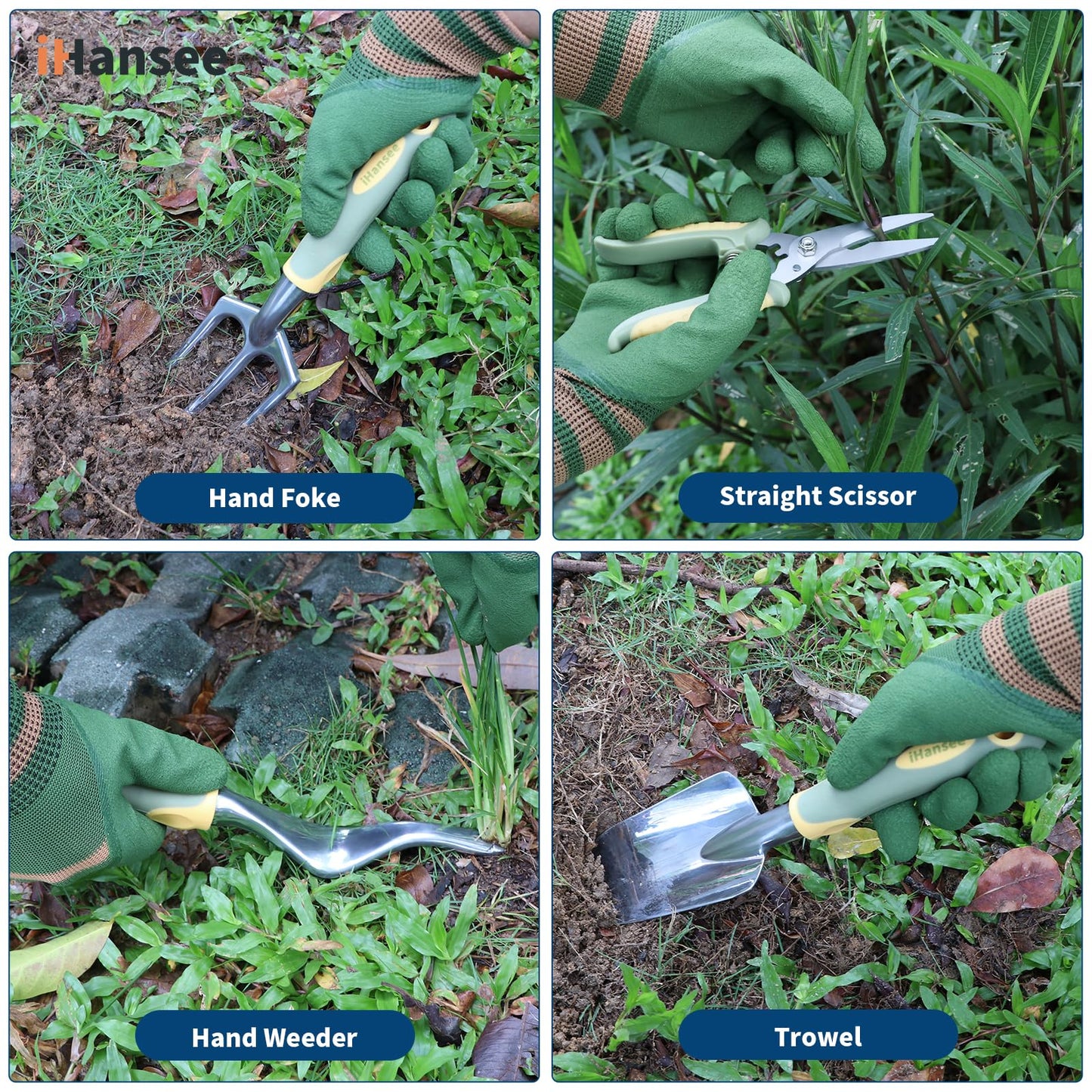 Brown Gardening Tools Set 12-Piece, Heavy Duty Garden Hand Tool Kit with Non-Slip Ergonomic Handle, Storage Tote Bag, Garden Apron, Gloves and Kneeling Pad, Gardening Gifts for Women Men Plant Lover