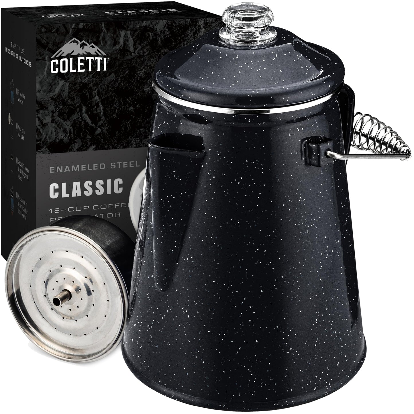 COLETTI Classic Percolator Coffee Pot — Camping Coffee Percolator, Campfire Coffee Pot – Camping Percolator for Groups — Brew for the Whole Campsite (Green, 12 Cup)