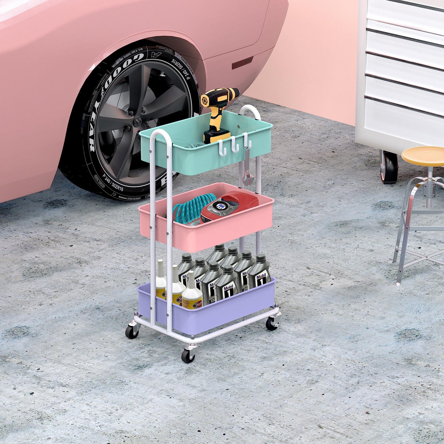 Simple Houseware 3-Tier Heavy Duty Metal Utility Rolling Cart, White